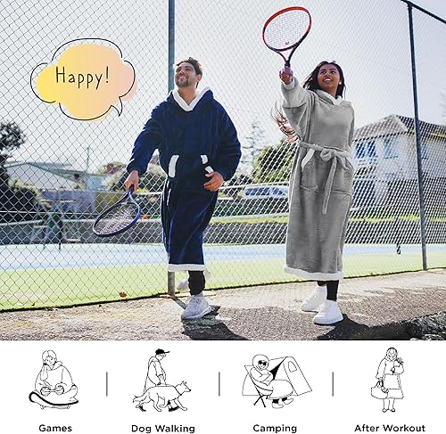 Miniatura 5 de Bedsure Sudadera de manta de largo recorrido - Sudadera de manta con capucha, pequeño con división lateral y cinturón, cálida chaqueta de manta de