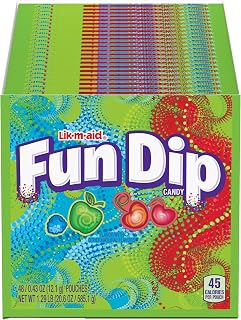 Wonka Fun Dip Assorted Flavors Party Pack - 48 Count Lik-M-Aid Candy Pouches, Nostalgic Dip & Lick Treat