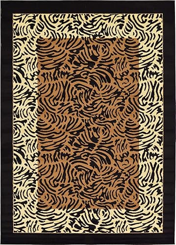 Unique Loom Wildlife Collection - Alfombra de área inspirada en animales con diseño de bordes de tigre, 7' 0" x 10' 0", marrón claronegro