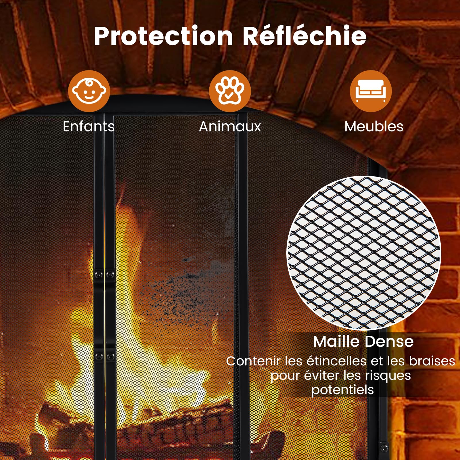GOPLUS Pare Feu Cheminée Métal 96x33x79 cm Grille Protection Anti-Étincelles Noir