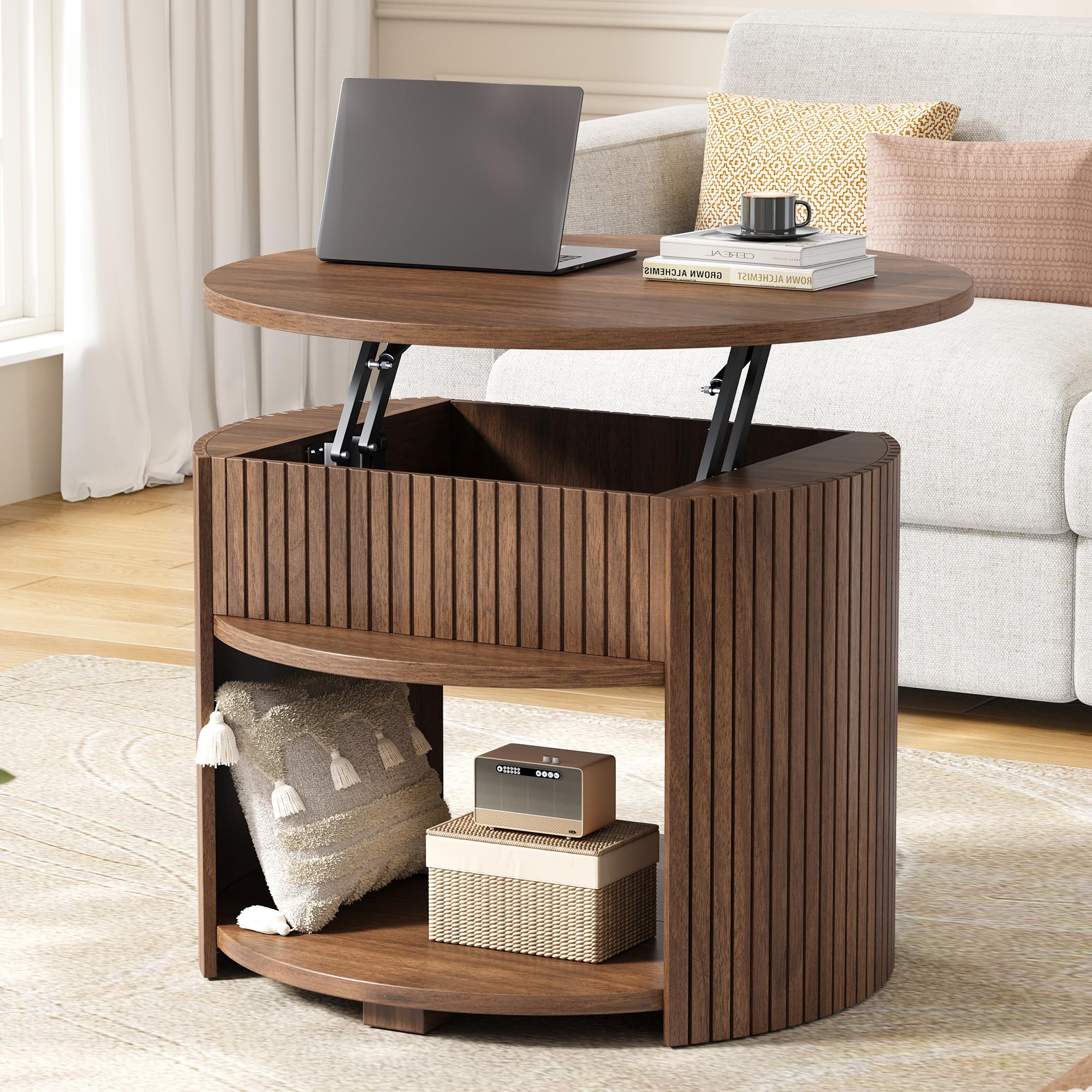 Decofy Round Lift Top Coffee Table with Storage