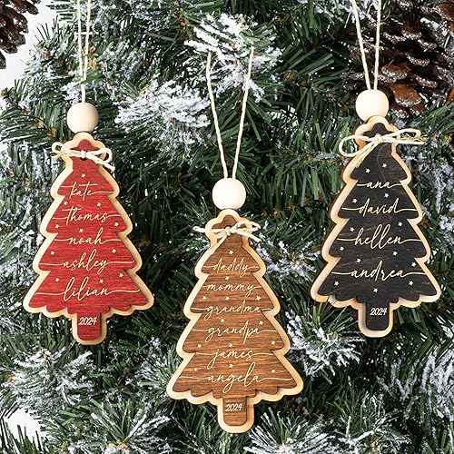 Adorno personalizado para árbol de Navidad con nombres, adorno de madera contrachapada gruesa de doble capa, adorno de Navidad para árbol