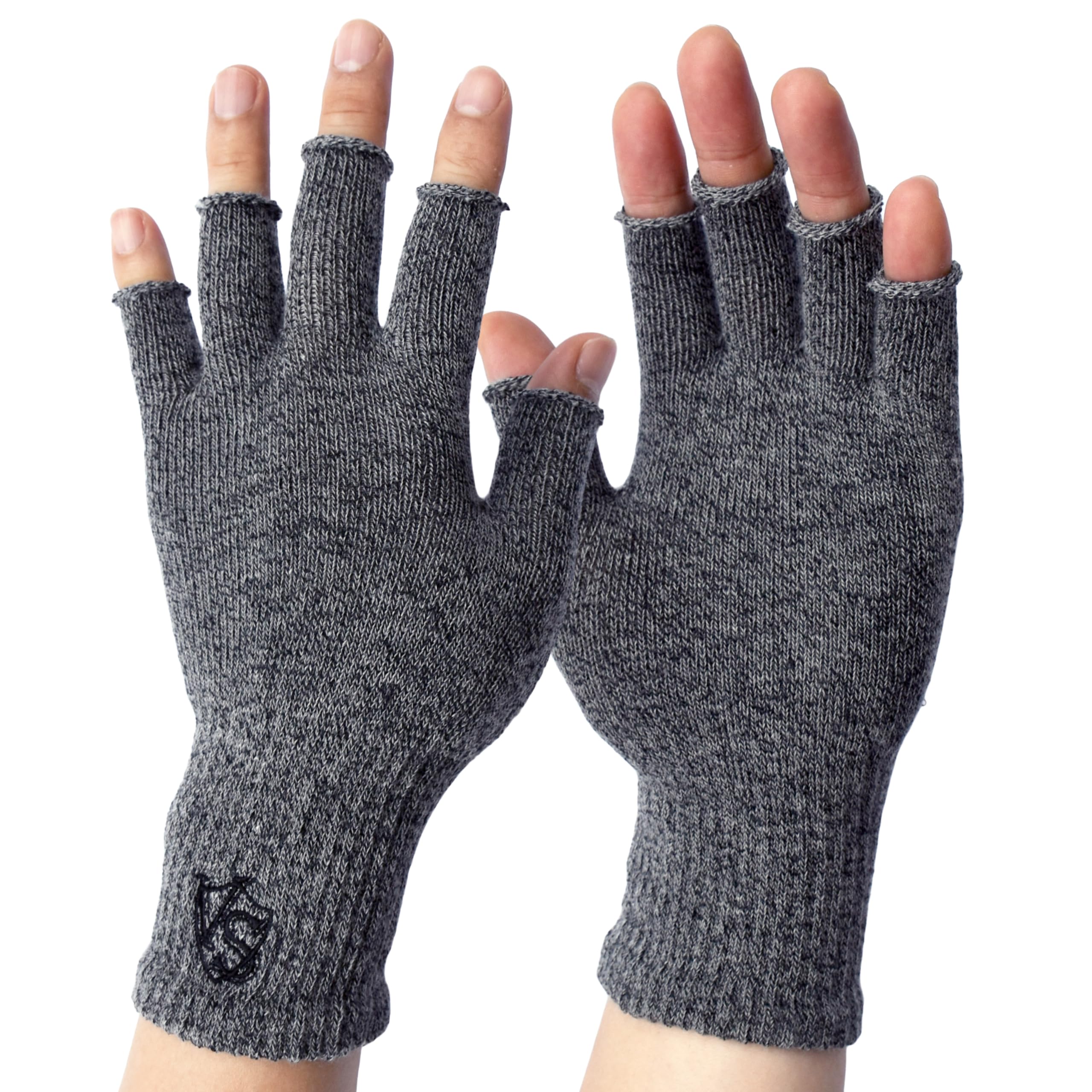 Vital Salveo Stretchy Fingerless Texting Circulation Fingerless Recovery Arthritis Carpal Tunnel Gloves (Pair)-Large-Light Grey