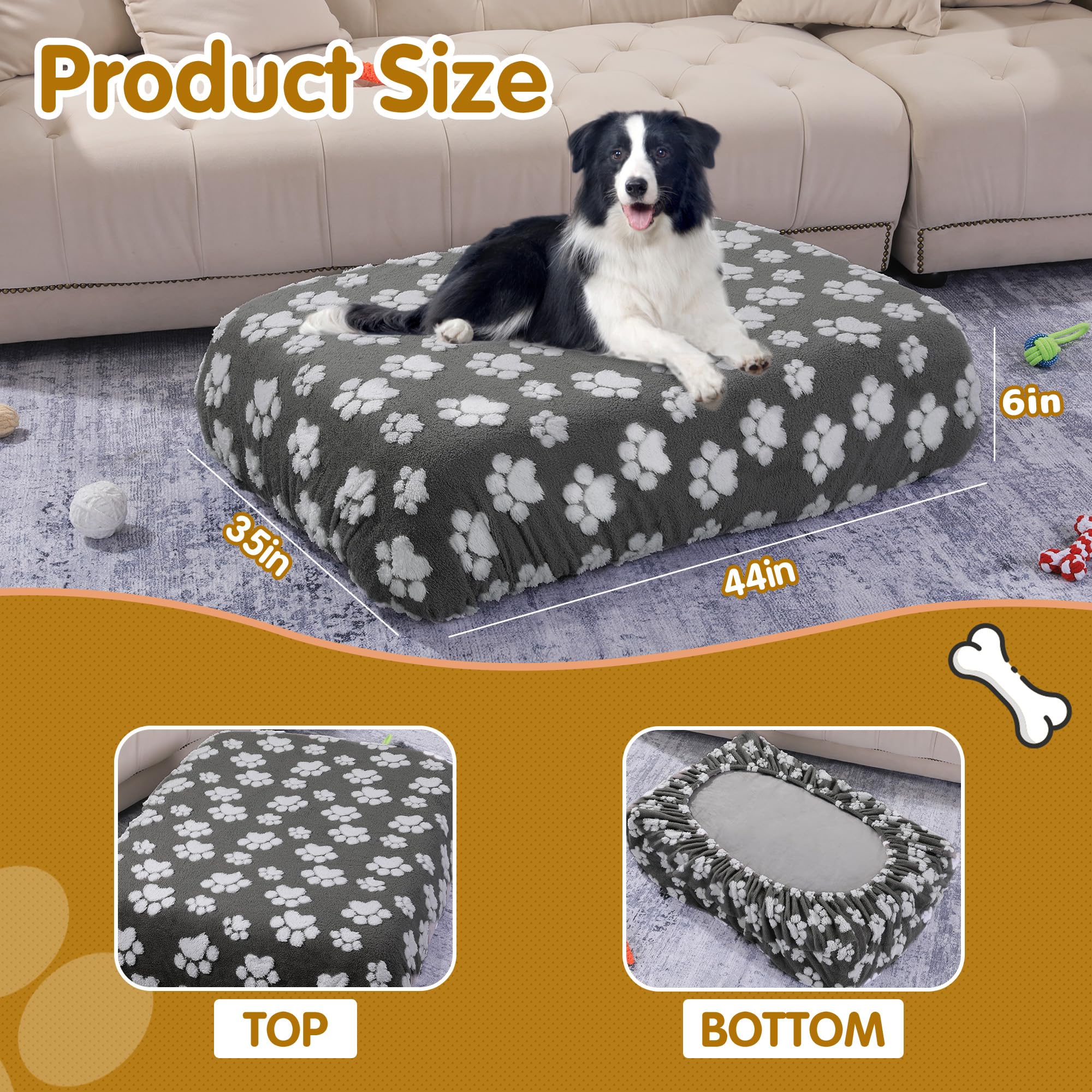 BALAPET Waschbarer Hundebett-Bezug, 100 % wasserdicht, weicher Plüsch-Samt, nur Ersatz, passgenau, wiederverwendbar, Bezug für Haustiermatte, großes Hundebett, abnehmbarer Bezug (Dunkelgrau, 111,8 x