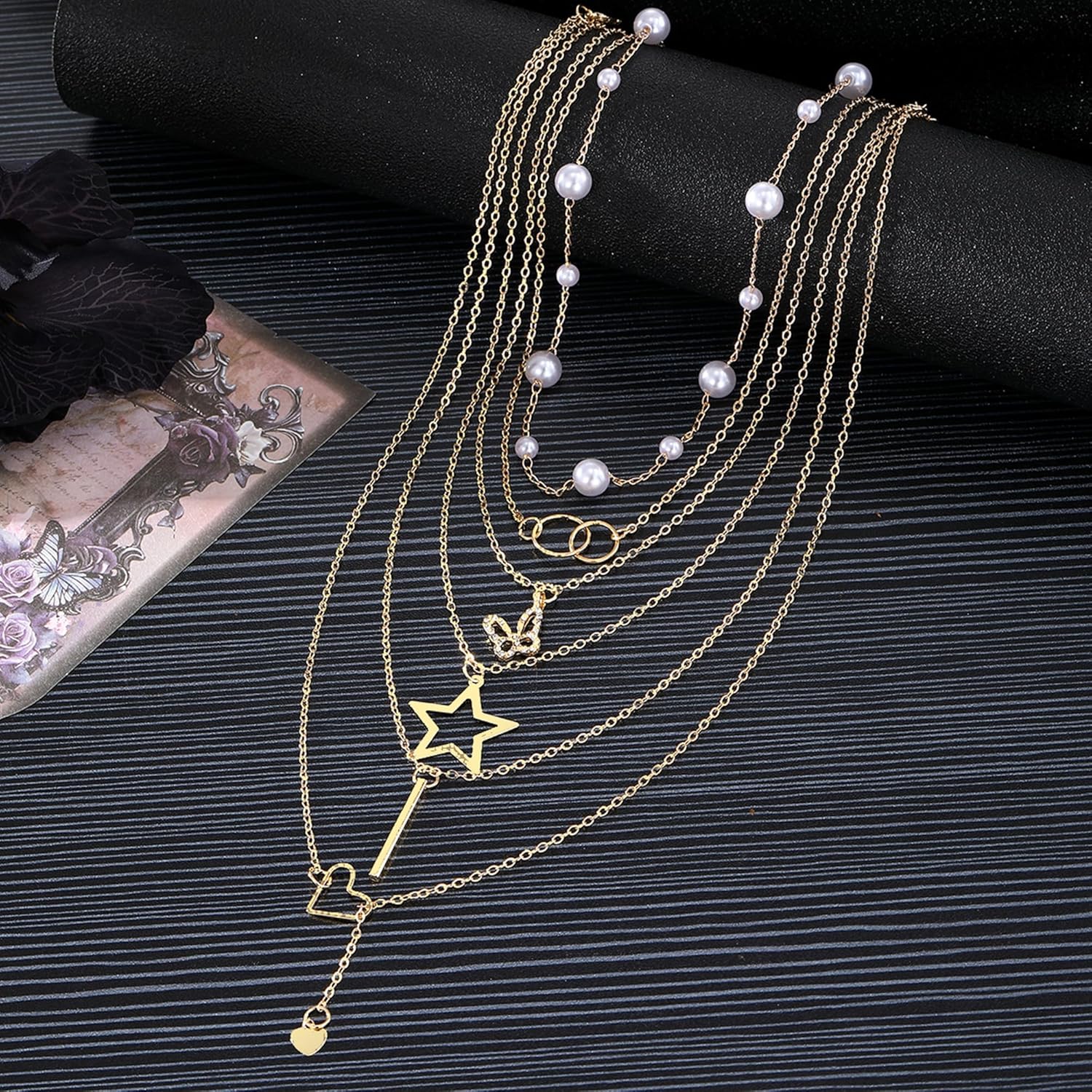 57 Pcs Gold Jewelry Set for Women,12 Pair Hoop Earrings，18 Pair Round Stud Earrings,21 Pcs Stackable Knuckle Rings,6 Pcs MultiLayer Pendant Necklaces，Fashion Accessories for women Gifts - Image 8