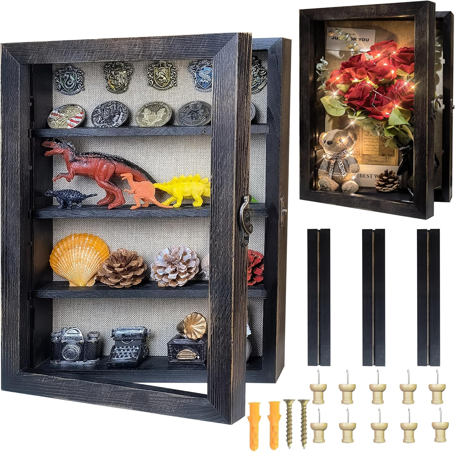 Black 11x16 Large Shadow Box Frame Deep Shadow Box with Shelves Pet Memorial Shadow Box Display Case with Linen Back for Handicrafts,Picture Frames,Medals,Coins,Pins Collection and More