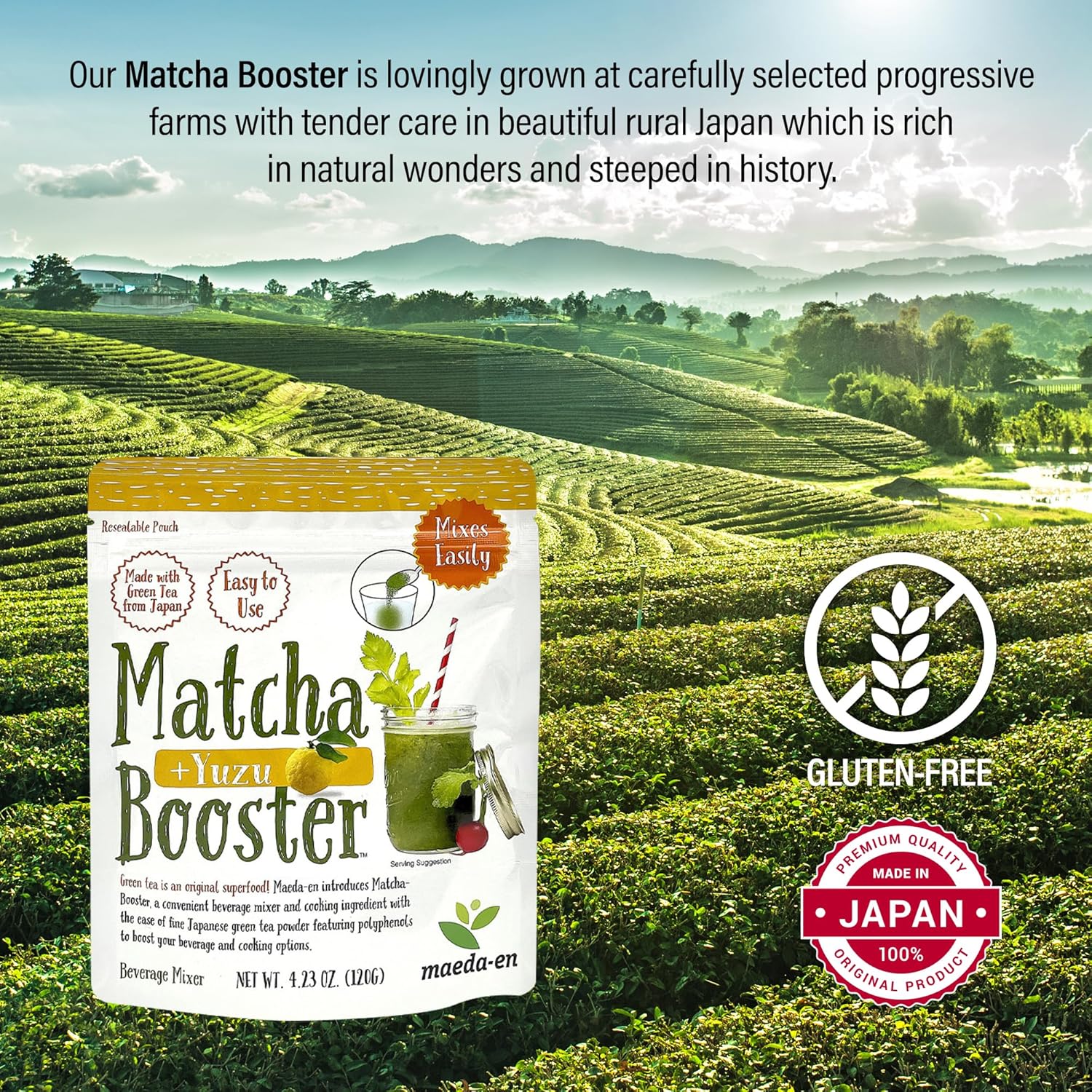 MAEDA-EN Matcha Booster Yuzu Green Tea Powder 240g 3 Pack Japanese Origin Resealable Pouch for Latte Smoothies and Baking 27144 3pk