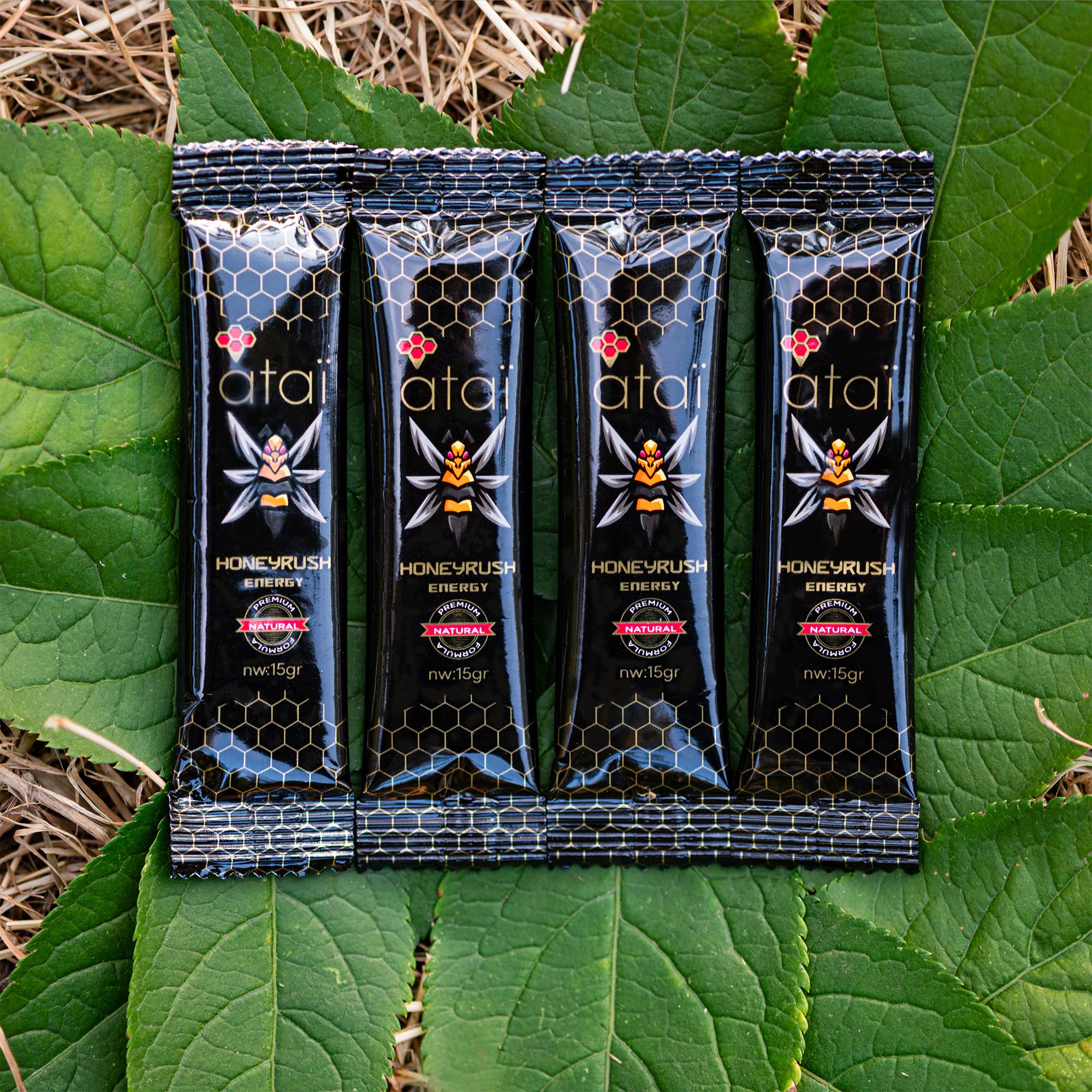 ATAÏ HONEYRUSH – Premium-Honigzubereitung für den Männ | Aphro-honeyagra| Mit Panax-Ginseng, Maca, schwarzem Ingwer & Gelée Royale | Vitamin C + B6 | 12 Portionssticks à 15 g