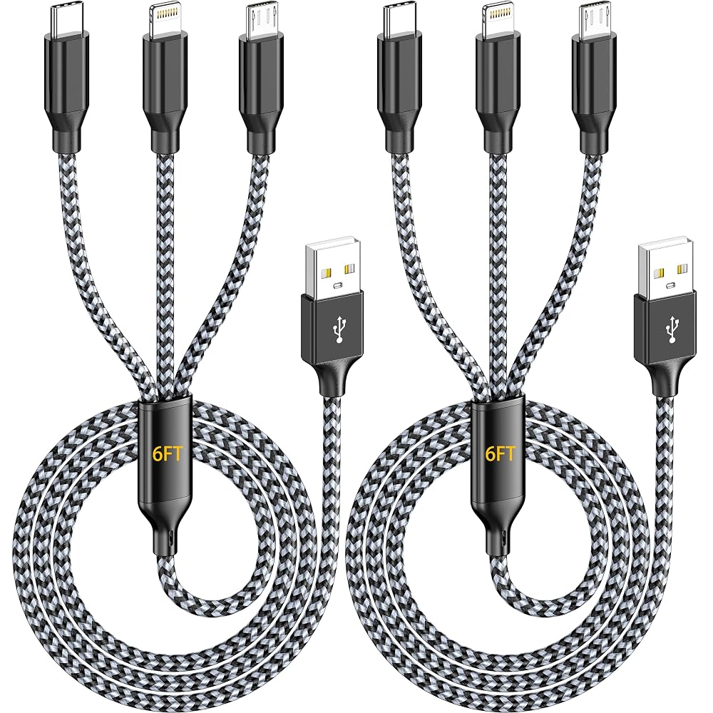 Multi Charging Cable 6FT 2Pack 3 in 1 Long Apple MFi Certified Cable Fast Charger Cord
