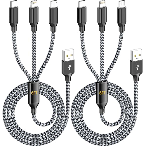 Multi Charging Cable 6FT 2Pack 3 in 1 Long Apple MFi Certified Cable