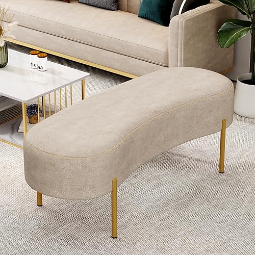 WENTMENT Banco otomano moderno tapizado con patas de metal dorado para sala de estar, dormitorio, pasillo, elegante banco temático con asiento