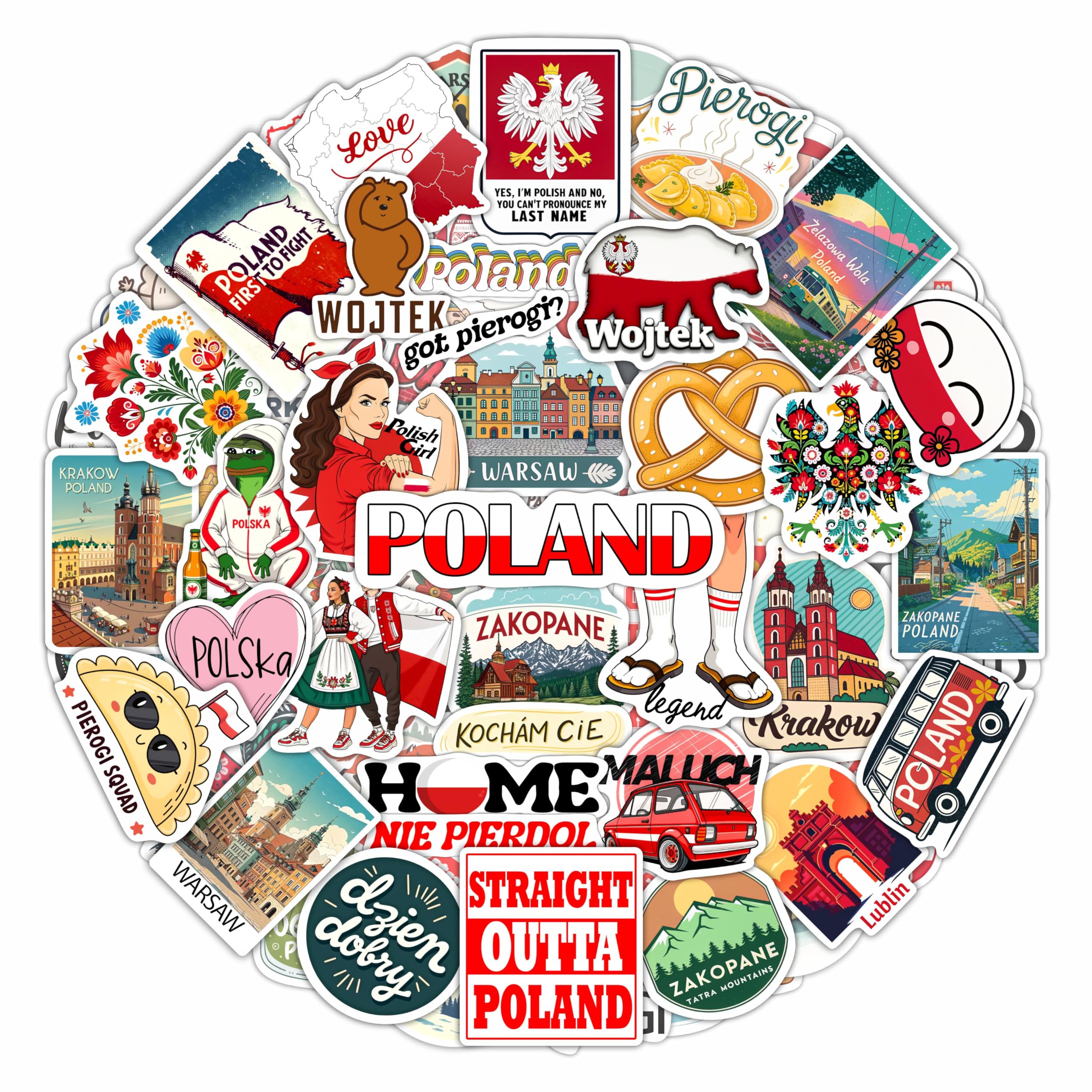 100Pcs Poland Stickers for Luggage, for Water Bottle, Polish Flag Stickers Small- Poland Party Supplies, Polish Gifts - Gift for Women & Men