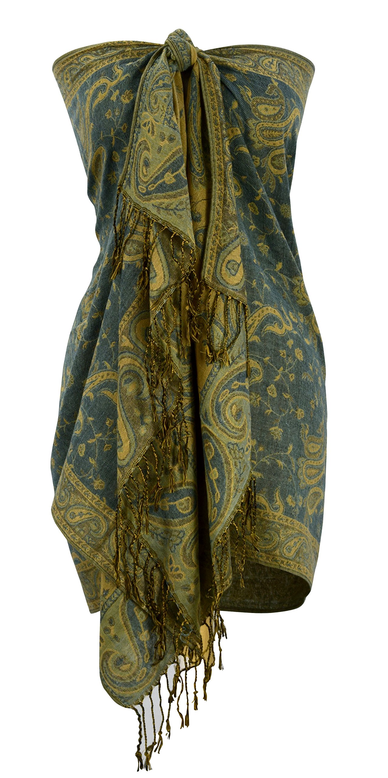 Peach Couture Elegant Double Layer Reversible Paisley Pashmina Shawl Wrap Scarf