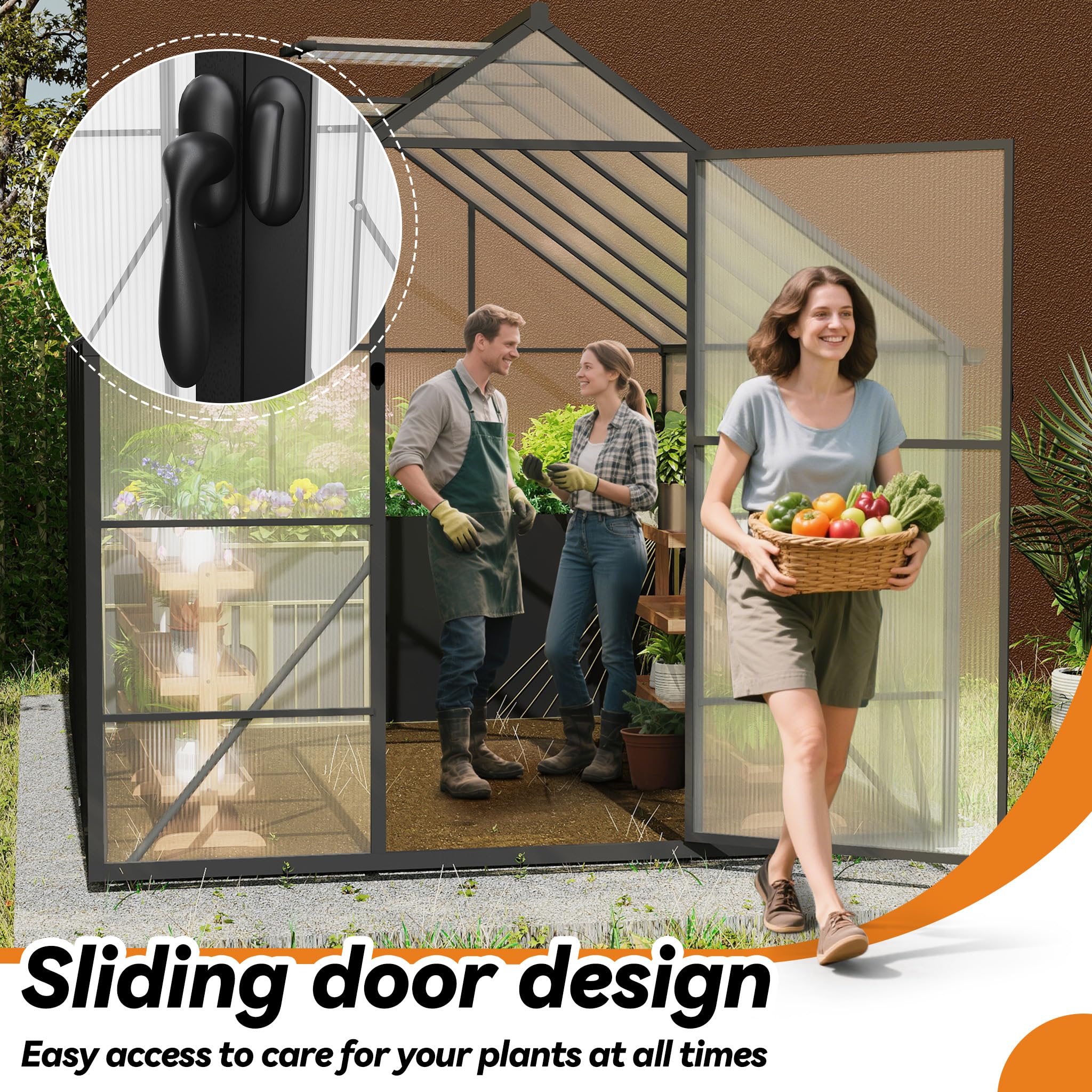 Gewächshaus Aluminium, Treibhaus mit Transparent PC Platten Dachfenster & Tür & Fundament, 125x180x195cm Winterfest Gartengewächshäuser, Begehbares Pflanzenhaus für Garten Outdoor