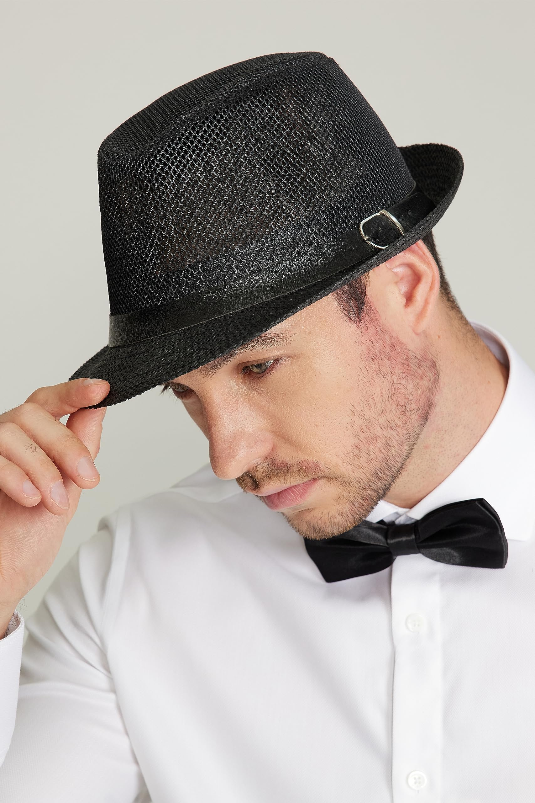 Gionforsy 5 Pack Mens Fedora Hat Classic 1920s Hat Short Brim Fedora Hats Summer Beach Panama Hat for Men Women (US, Alpha, Medium, 5pack-mesh Style Mixed Color)