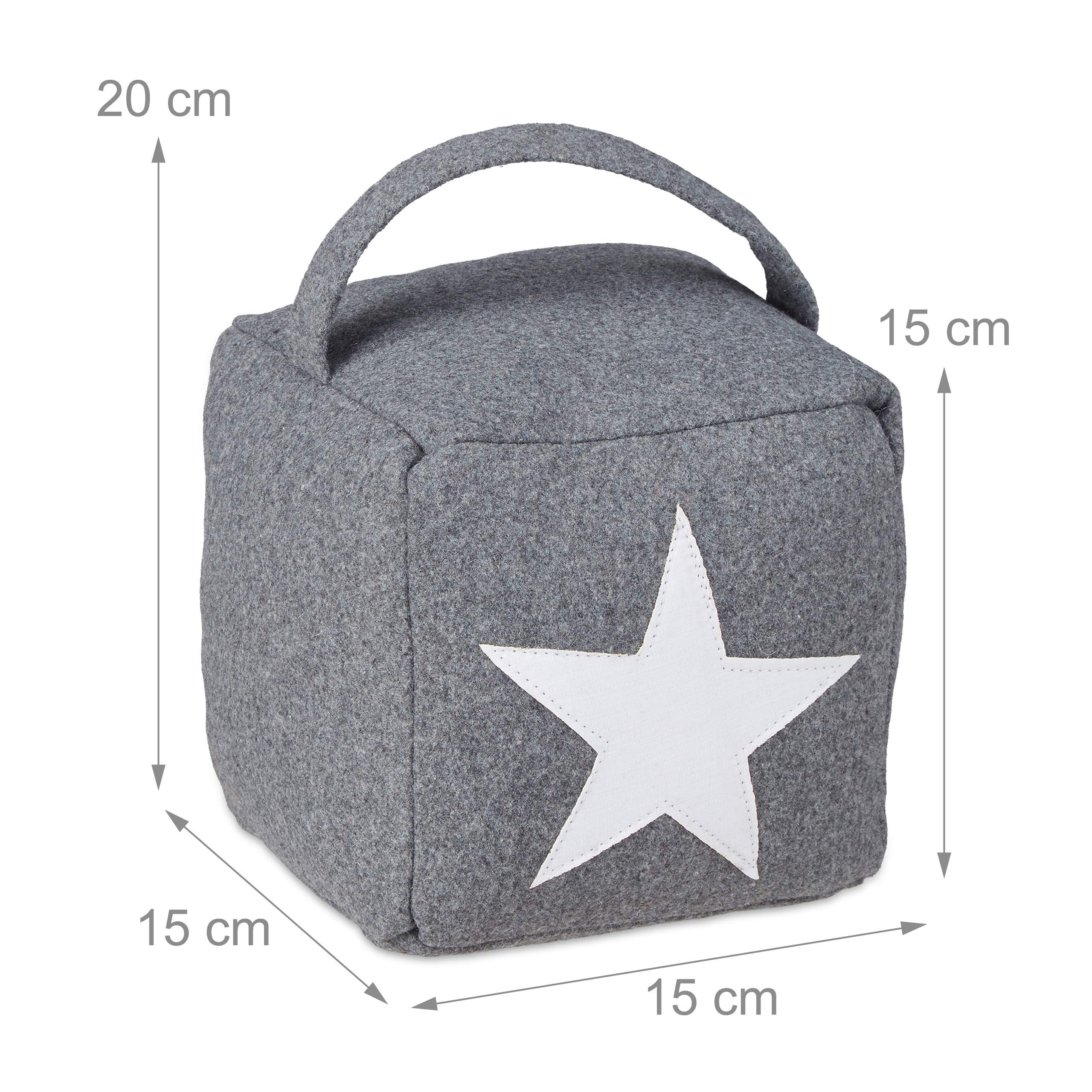 Set di 6 fermaporta a forma di stella, in tessuto, con maniglia, decorativo, 20 x 15 x 15 cm, grigio