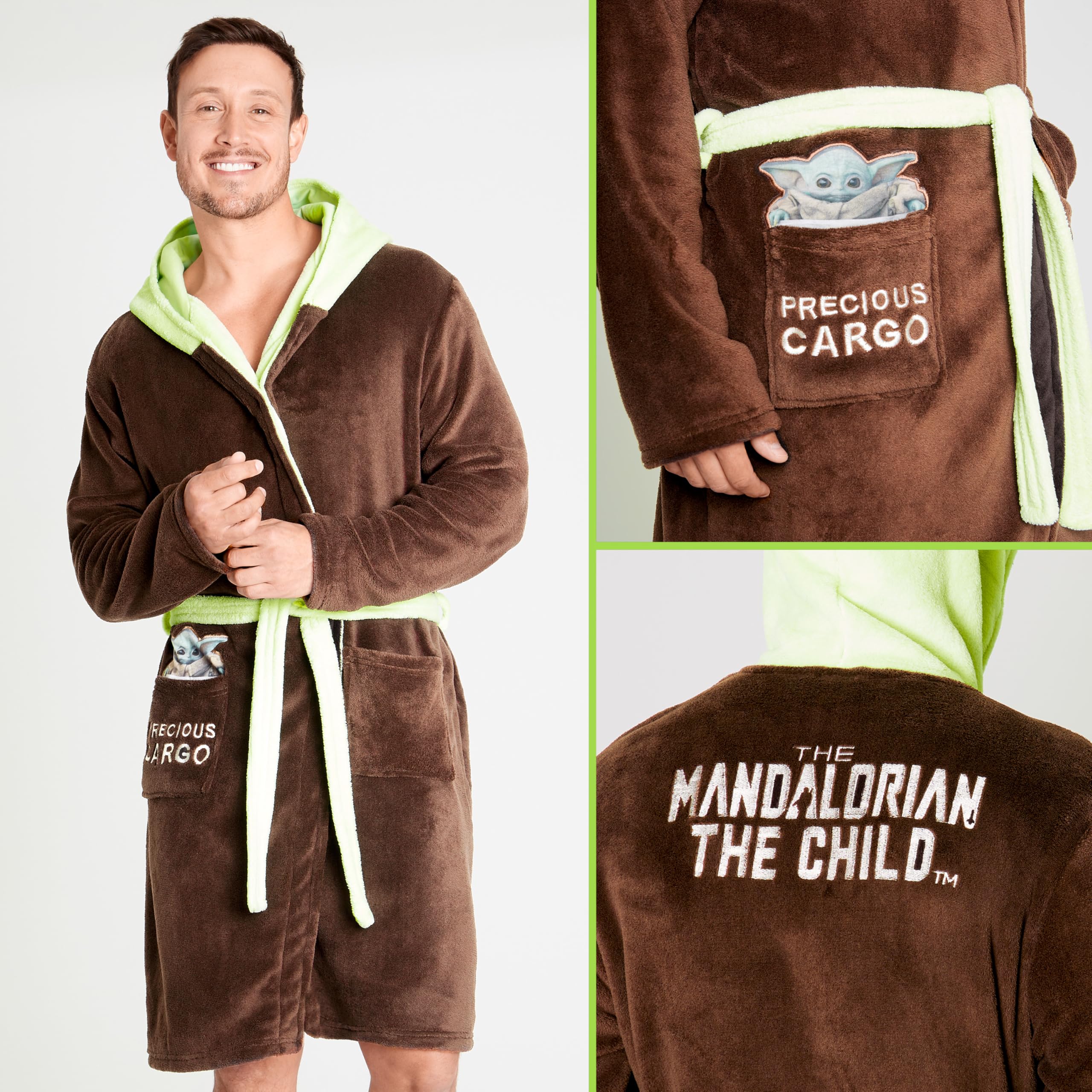 Disney The Mandalorian Baby Yoda Robe De Chambre Homme, Peignoir En Polaire Avec Capuche De Bébé Yoda, Idée De Cadeau Geek Pour Adulte Ou Ado Garçon