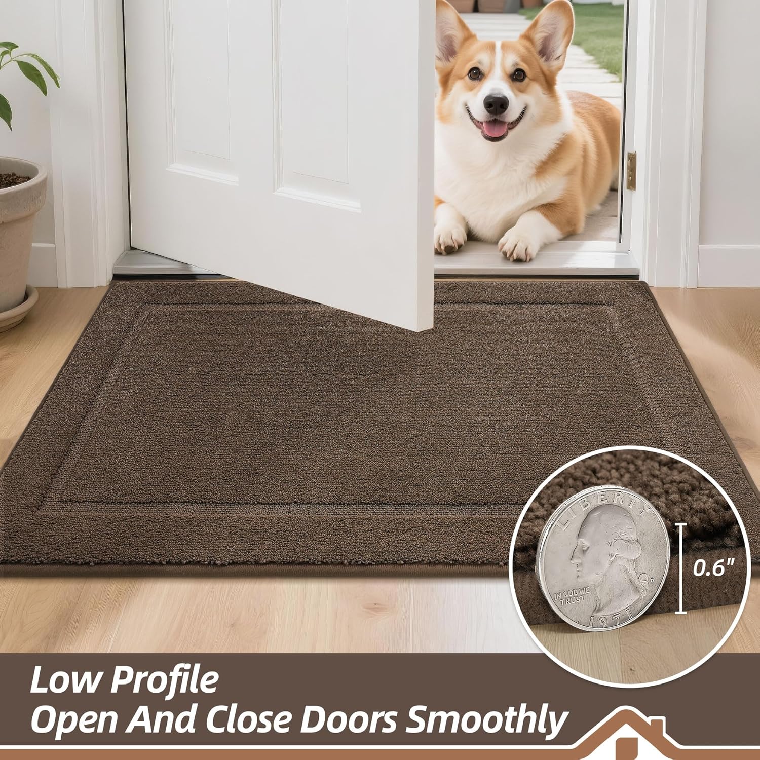 BEQHAUSE Dog Door Mat for Mud Paws Dirt Trapper Doormat Non-Slip Entryway Rugs Absorbent Welcome Mat Washable Indoor Floor Mat Low-Profile for Front Door, 24" x 36", Brown