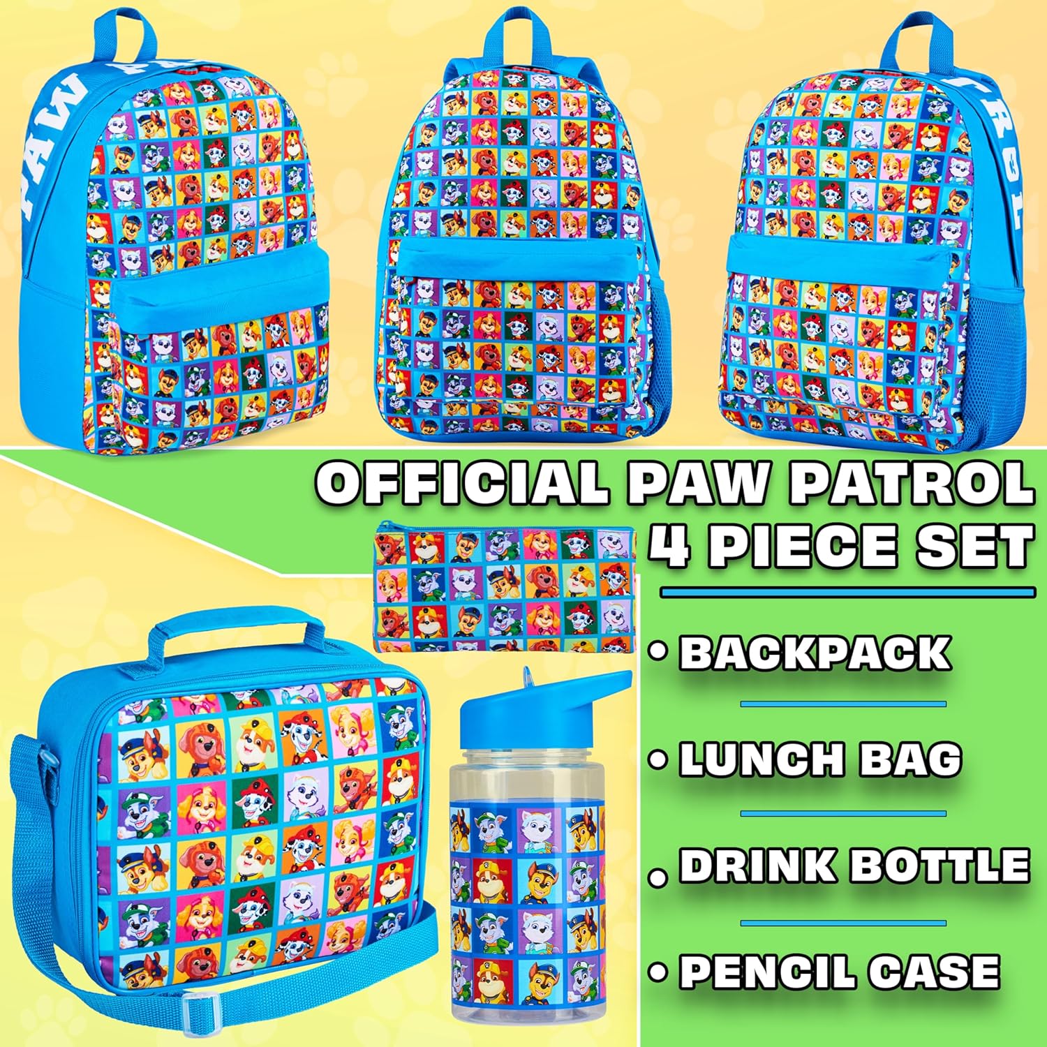 Paw Patrol Backpack Lunch Box Water Bottle Pencil Case 4 pc Set for Boys Girls Bookbag Picnic Backpacks Gift for Kids - Image 2