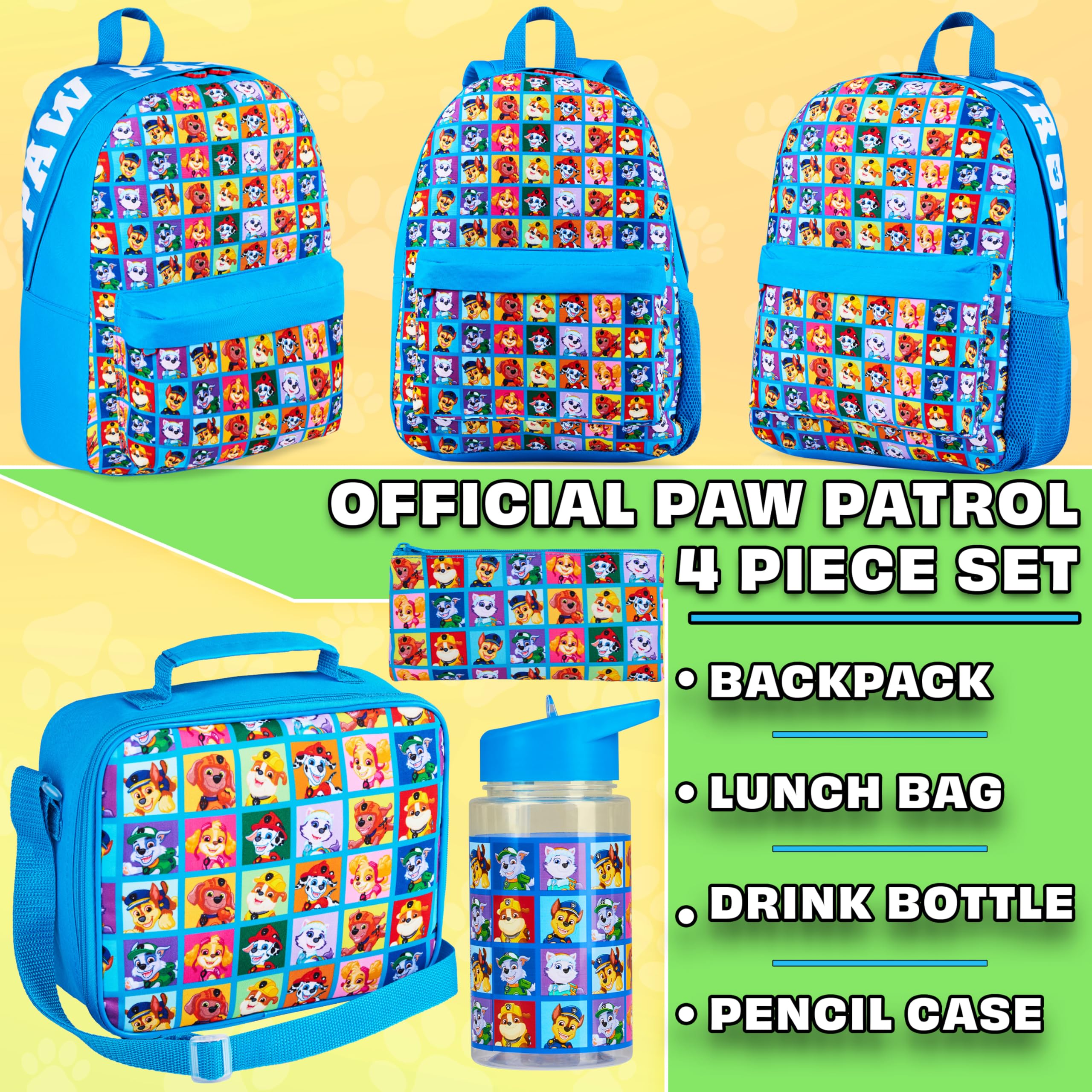 Paw Patrol Mochila Escolar Niña Niño Set Bolsa Infantil Guarderia Preecolar con Botella Agua Estuche Niño Bolsa Almuerzo Chase Skye