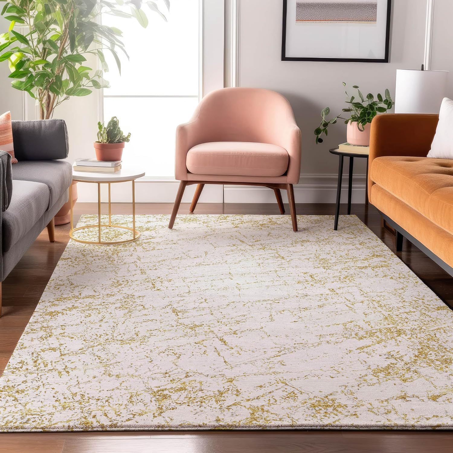 Addison Rugs Mayfield AMF606 Gold 10' x 14' Indoor Premium Machine Washable Rug, Silky Soft, Easy Clean, Non Shedding, Bedroom, Living Room, Dining Room, Kitchen, Patio Rug