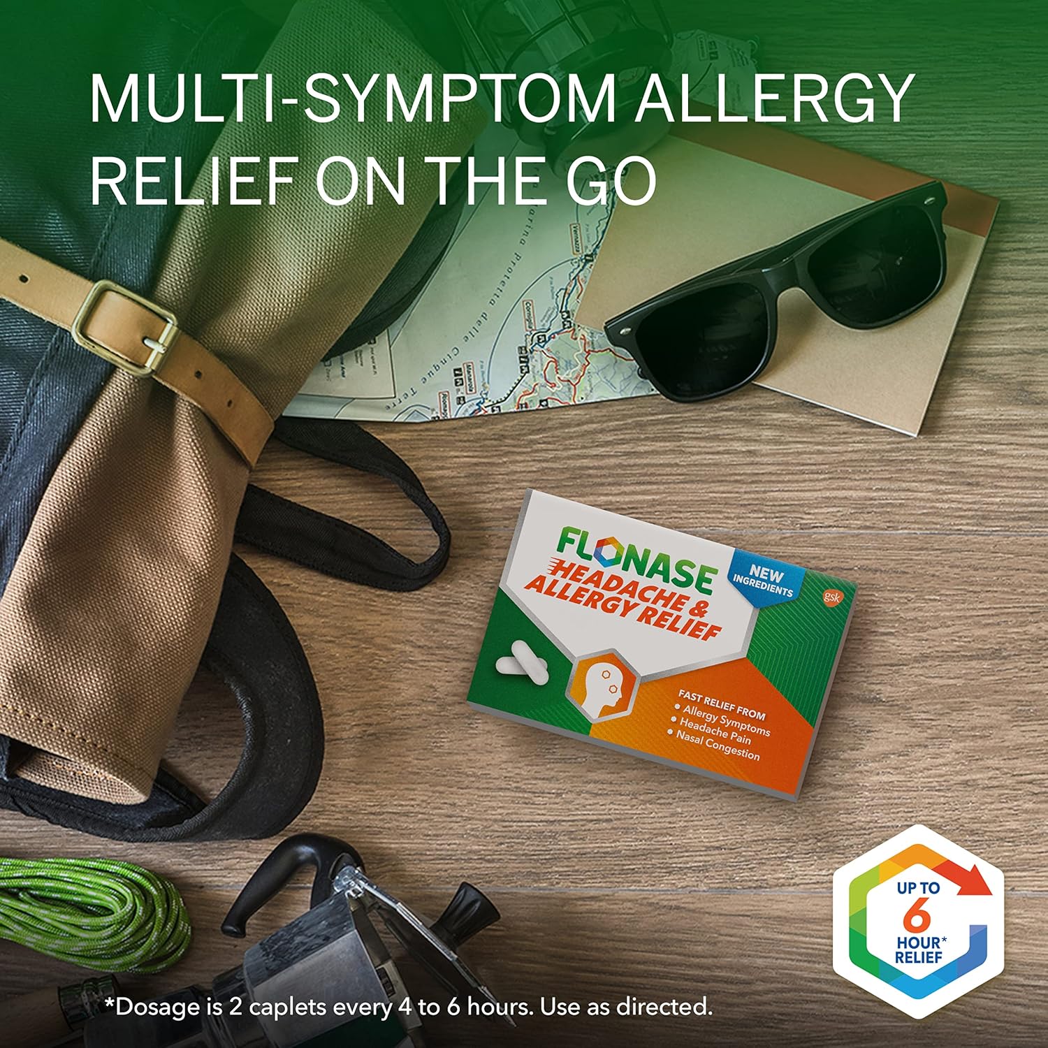 Flonase Headache and Allergy Relief Caplets with Acetaminophen 325 mg, Chlorpheniramine Maleate 2 mg and Phenylephrine HCl 5 mg Per 2 Caplet Dose - 48 Caplets