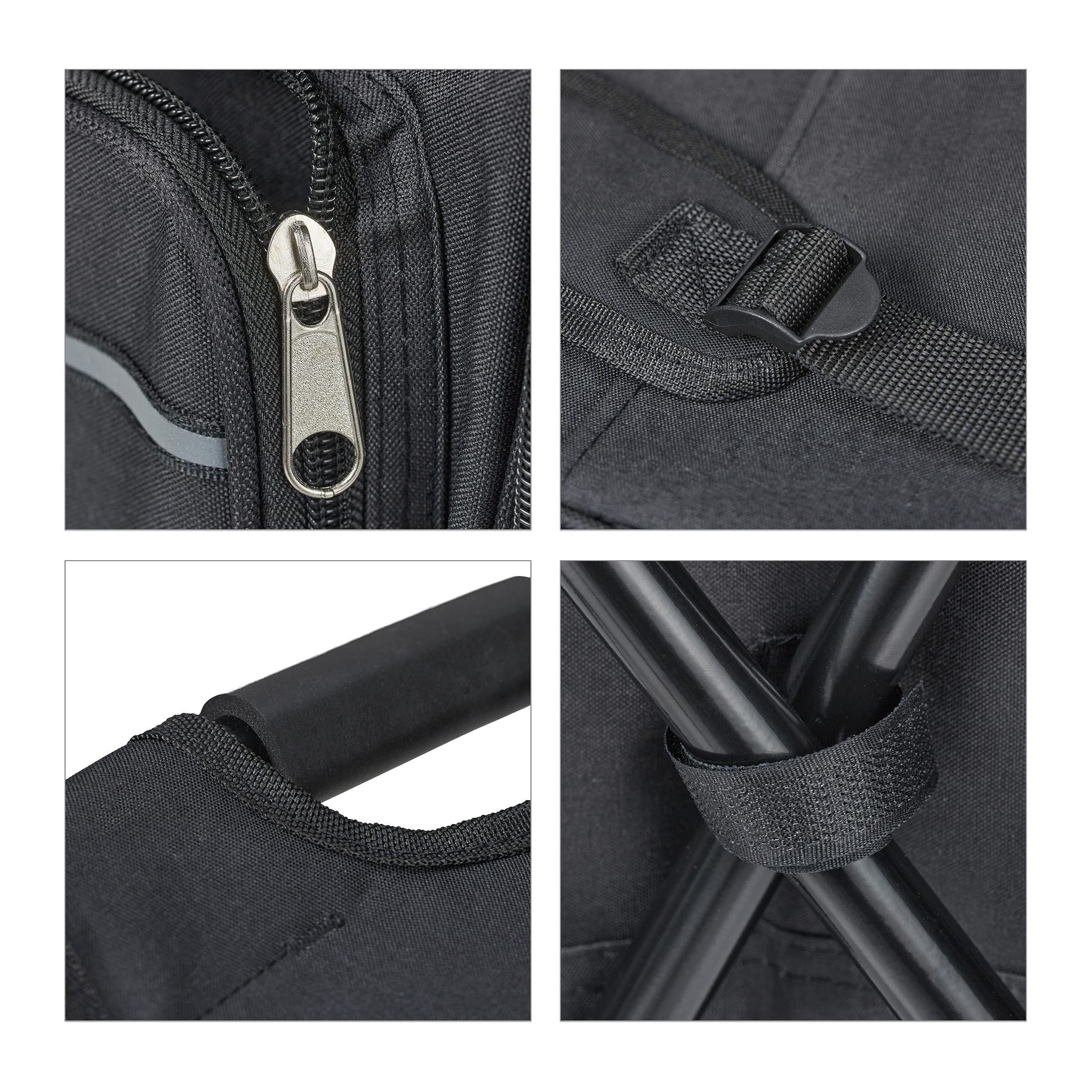 Relaxdays Sgabello Pieghevole Portatile, Zaino Portaoggetti, Sedia da Pesca, Campeggio, Poliestere, 42x35x29 cm, Nero