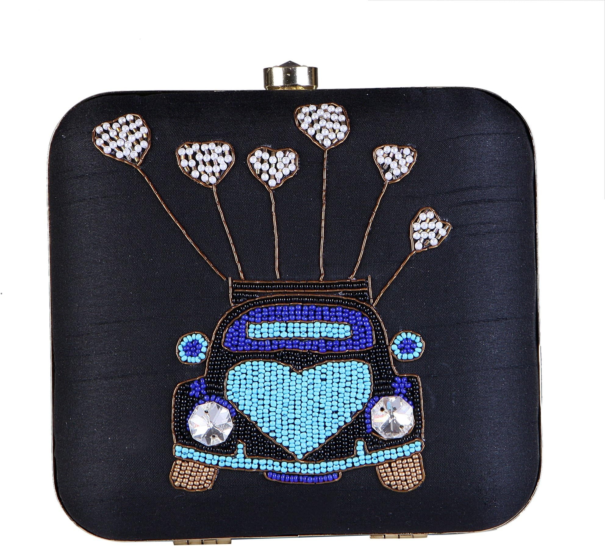 Women's Square Wedding Party Evening Box Clutch Purse Handbag 6" x 6" with Detachable Metallic Sling