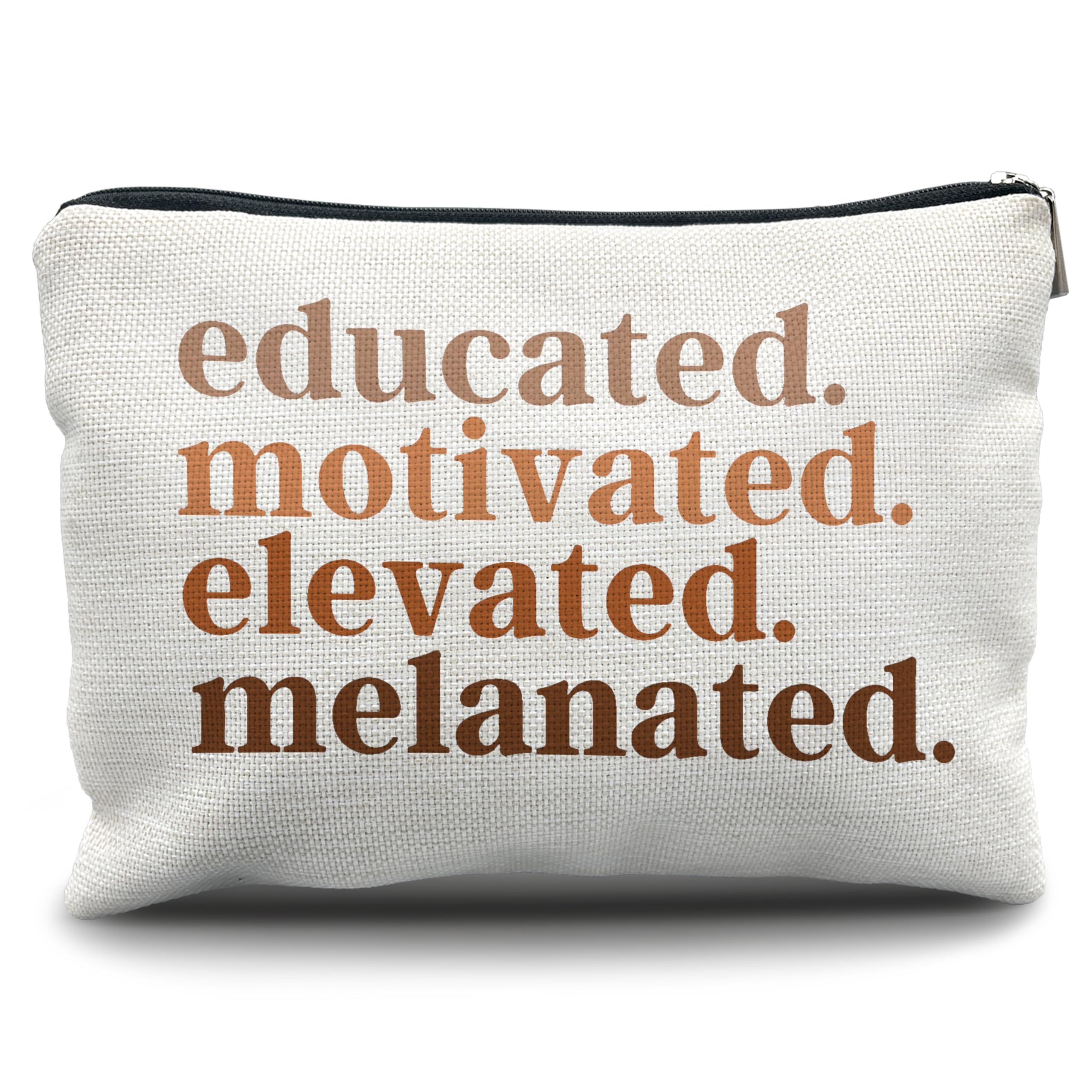 Nogrit Gifts for Black Women Girls Makeup Bag Cosmetic Bag, African American Makeup Bag,Educated Motivated Elevated Melanated Melanin Makeup Travel Toiletry Bag