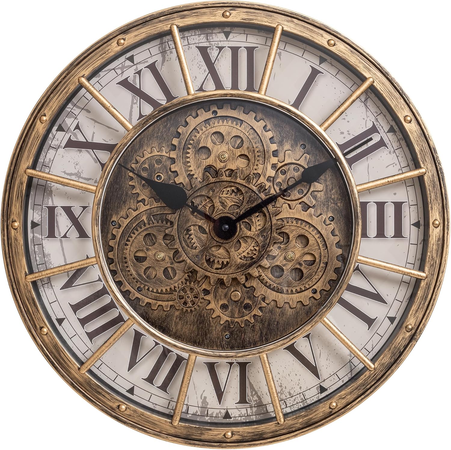 Moving Gears Wall Clock, 18 Inch Modern Gear Rotating Wall Clock Old Style Rustic Unique Vintage Industrial Clock for Living Room Decor Home Farmhouse (Retro Copper)