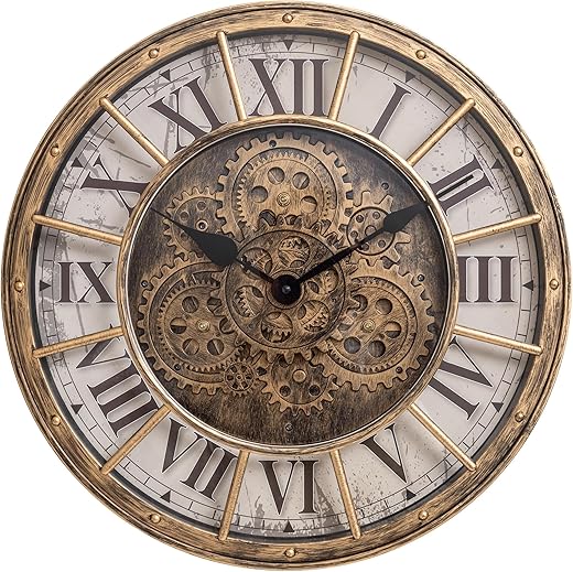 Moving Gears Wall Clock, 18 Inch Modern Gear Rotating Wall Clock Old Style Rustic Unique Vintage Industrial Clock for Living Room Decor Home Farmhouse (Retro Copper)