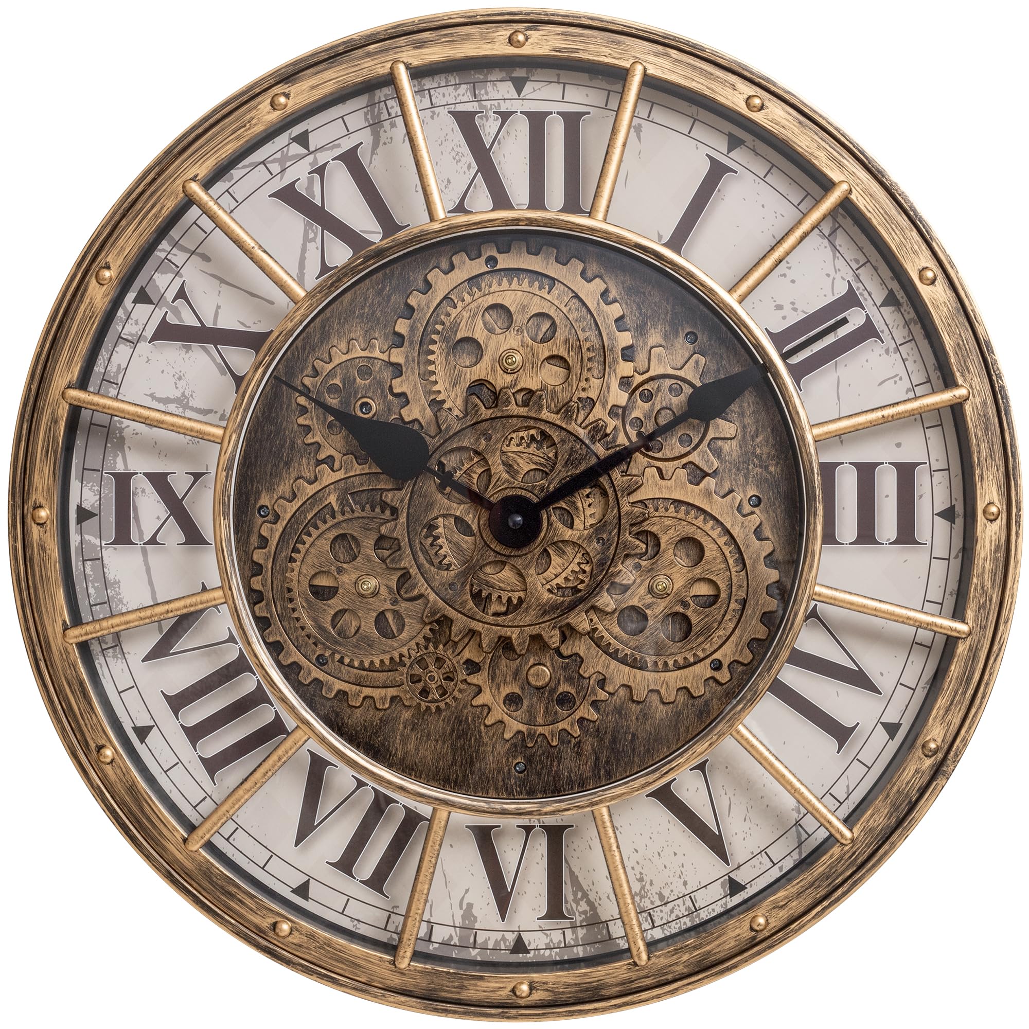 LENAUQ Moving Gears Wall Clock, 18 Inch Modern Gear Rotating Wall Clock Old Style Rustic Unique Vintage Industrial Clock for Living Room Decor Home Farmhouse (Retro Copper)