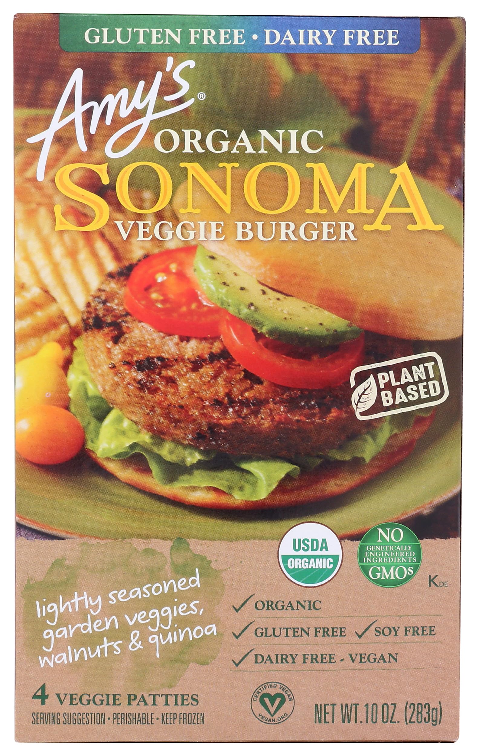 Amy's Sonoma Veggie Burger Garden Vegetables, 4 Count (Frozen)