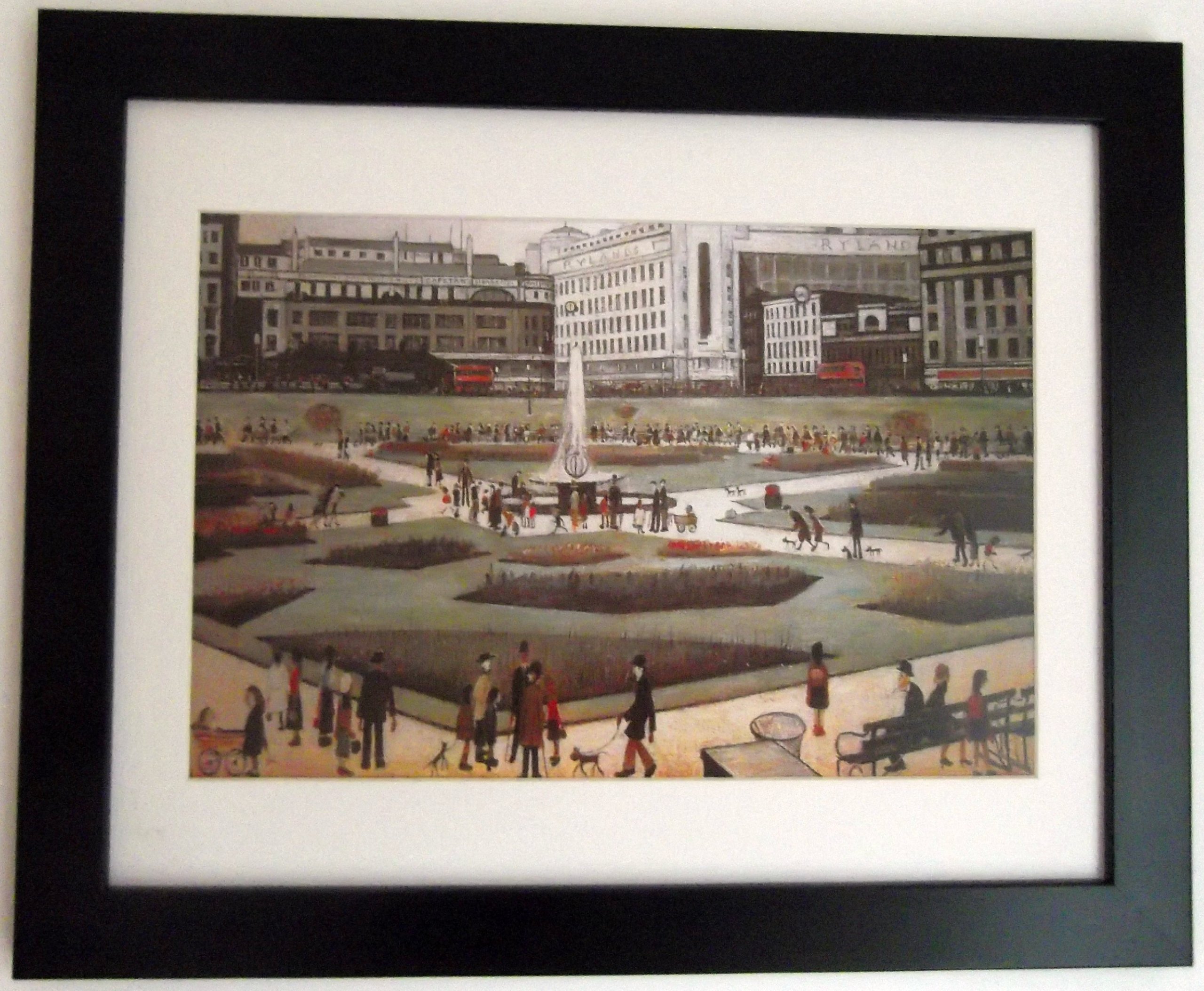 Stateoftheart-Uk Black L S Lowry Print - Piccadilly Gardens - 15 X 12Inch Frame With Mount And Textured A4 Image