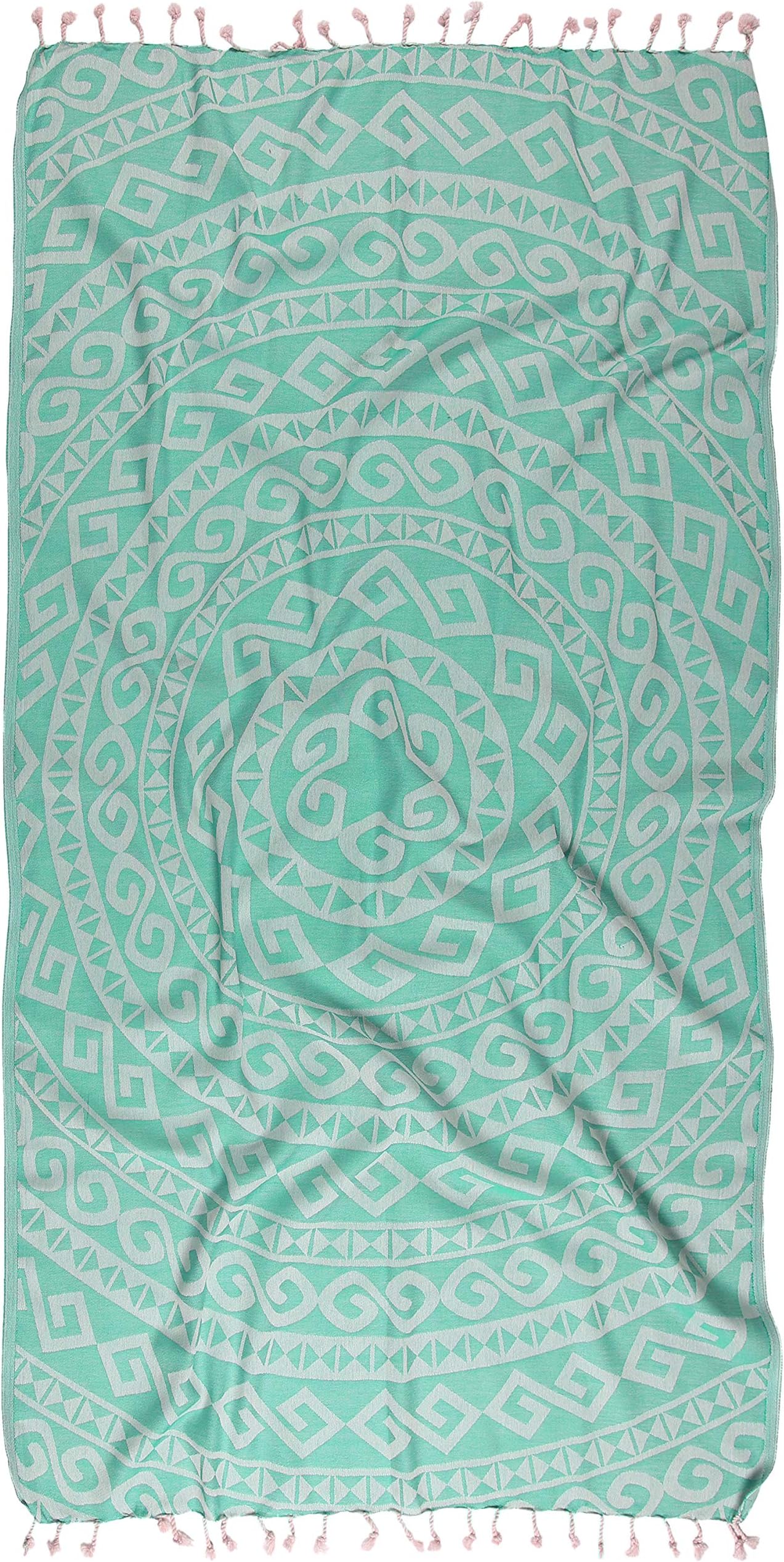 Cabana Stripe Style 100% Cotton, Pestemal Turkish Towel 39"x70" Generous Size Turkish Towel Beach Bath Spa Yacht Gym Sport Peshtemal Sarong Hammam Towel Kikoy Fouta (Mandala Green)