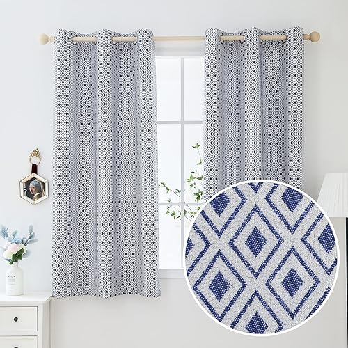Miniatura 2 de Cortinas de jacquard cuadradas azules de lino semitransparentes filtrantes de luz transparentes con ojales para ventana hasta el suelo, cortinas