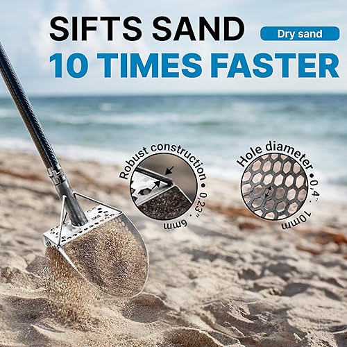 Miniatura 6 de CKG Cucharas de arena para playa, detección de metales, acero inoxidable, pala de detección de metales, caza del tesoro bajo el agua, accesorios