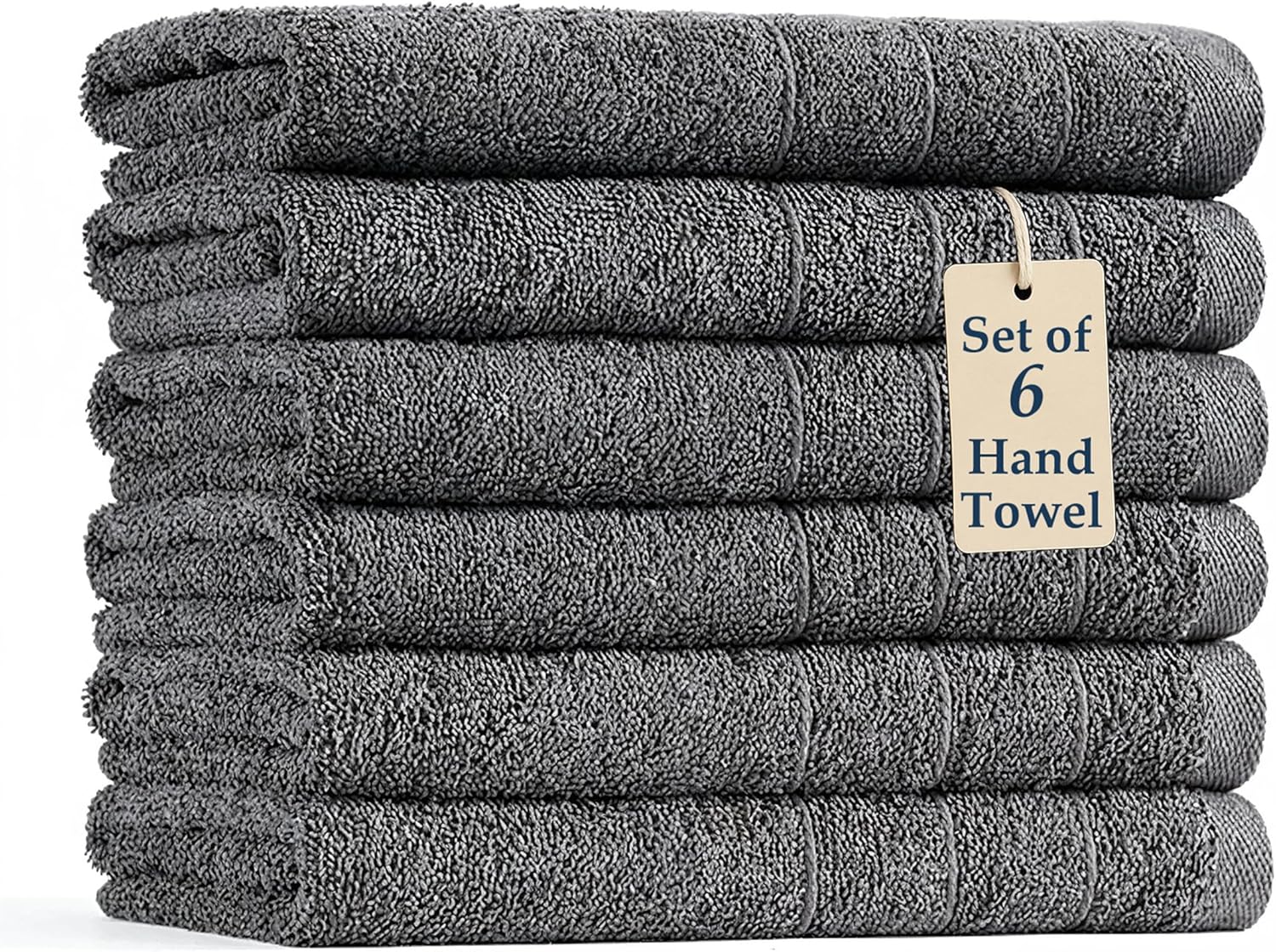 Casa Platino 100% Mercerized Cotton Hand Towels Set of 6 (16"x28") - Quick Dry, Soft, Absorbent - Cool Grey