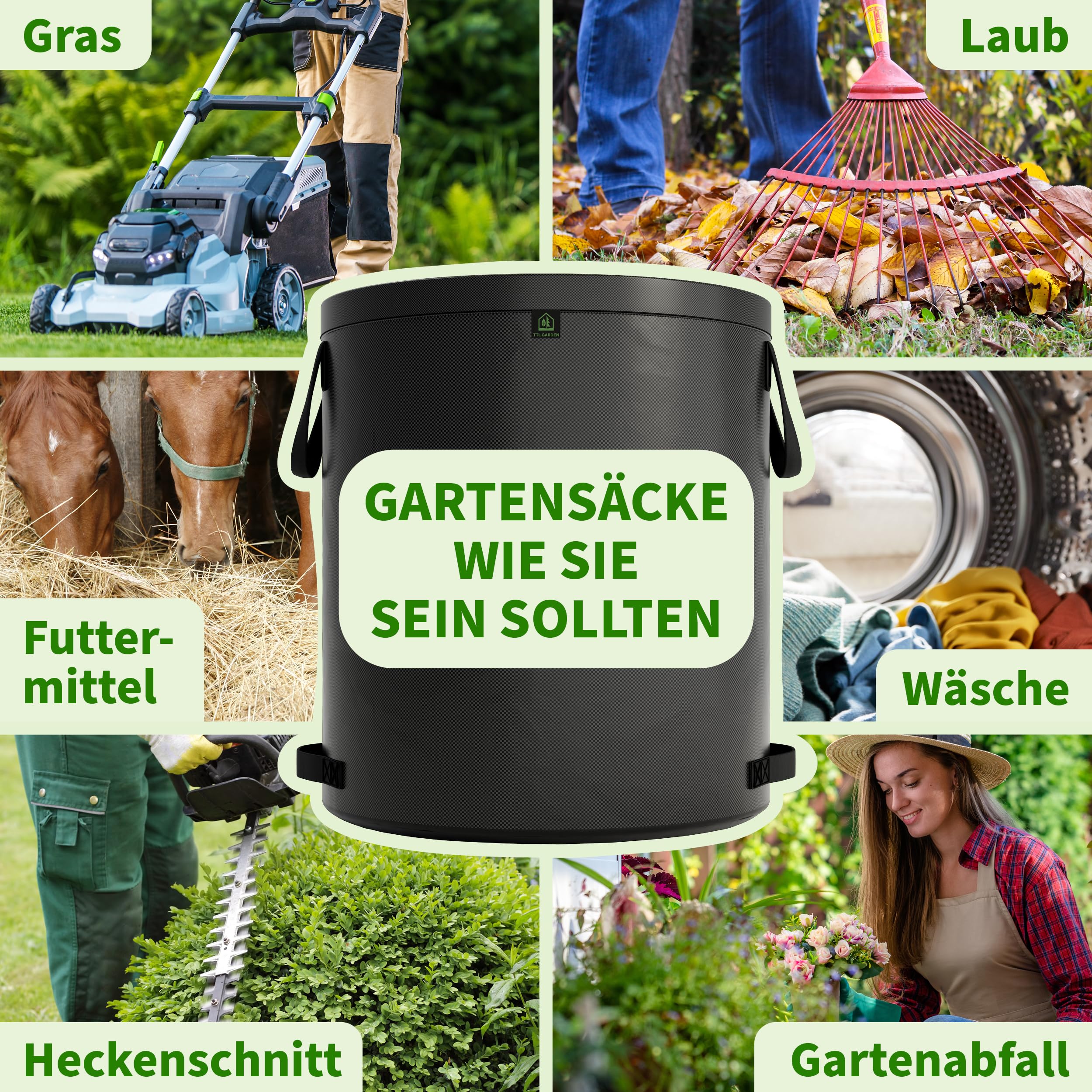 TTL Garden Super Solid tuinzak, groen, 2 x 272 liter, dubbele bodem, 2 x 200 g/m², extra stabiel en scheurvast, zelfstaand, 4 handgrepen, groot, robuust, set van 2 bladzakken, afvalzakken voor gras TTL Garden Super Solid tuinzak, groen, 2 x 272 liter, dubbele bodem, 2 x 200 g/m², extra stabiel en scheurvast, zelfstaand, 4 handgrepen, groot, robuust, set van 2 bladzakken, afvalzakken voor gras