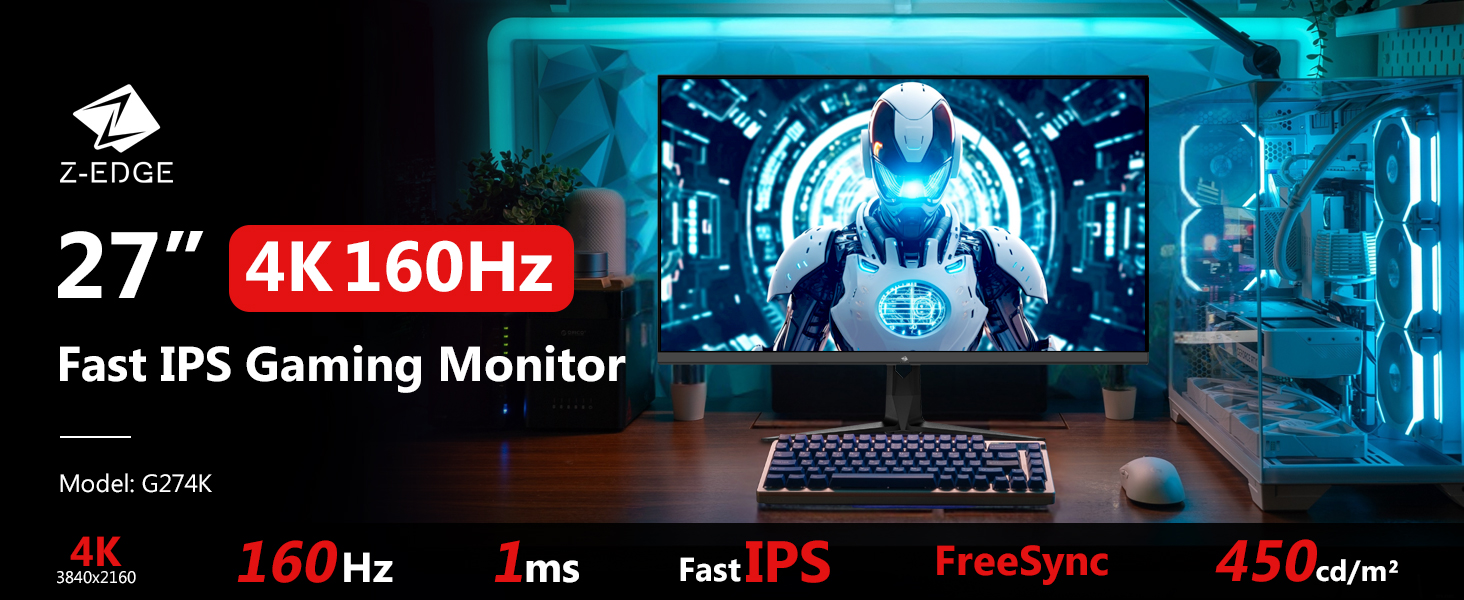 Z-Edge 27 Inch 4K Gaming Monitor 160Hz 1ms Fast IPS, UHD 3840x2160