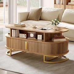 YITAHOME Coffee Table Coffee Tables for Living Room with Sliding Doors Large Storage Modern Wooden Coffee Table with