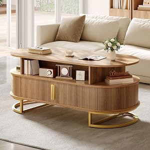 YITAHOME Coffee Table Coffee Tables for Living Room with Sliding Doors Large Storage Modern Wooden Coffee Table with