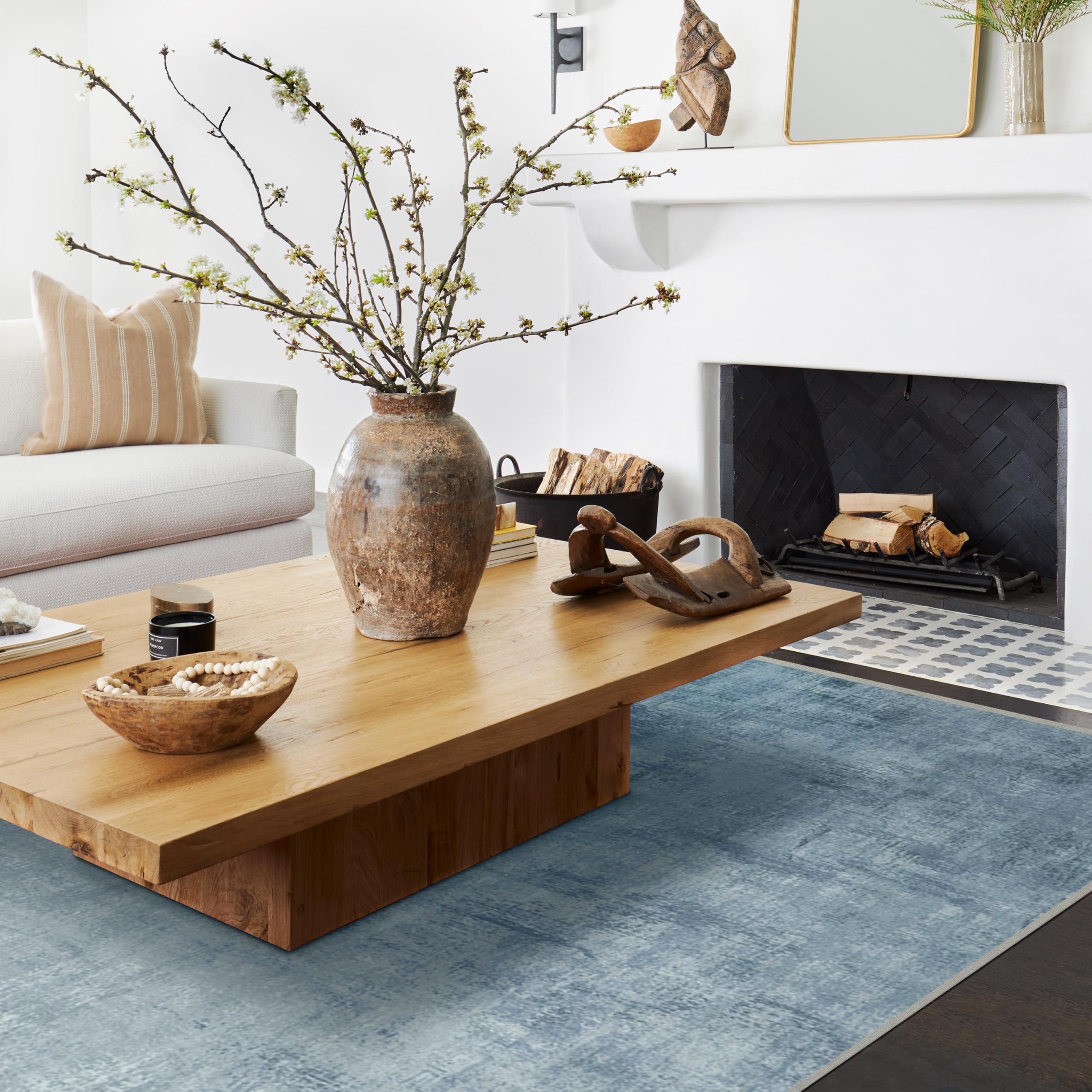 RUGGABLEWashable Modern Area Rug – Impasto Slate Blue 6x9, Stain-Resistant, Non-Slip with Standard Pad – Medium Machine Washable Rugs for Living Room, Bedroom, Hallway, Entryway & Office