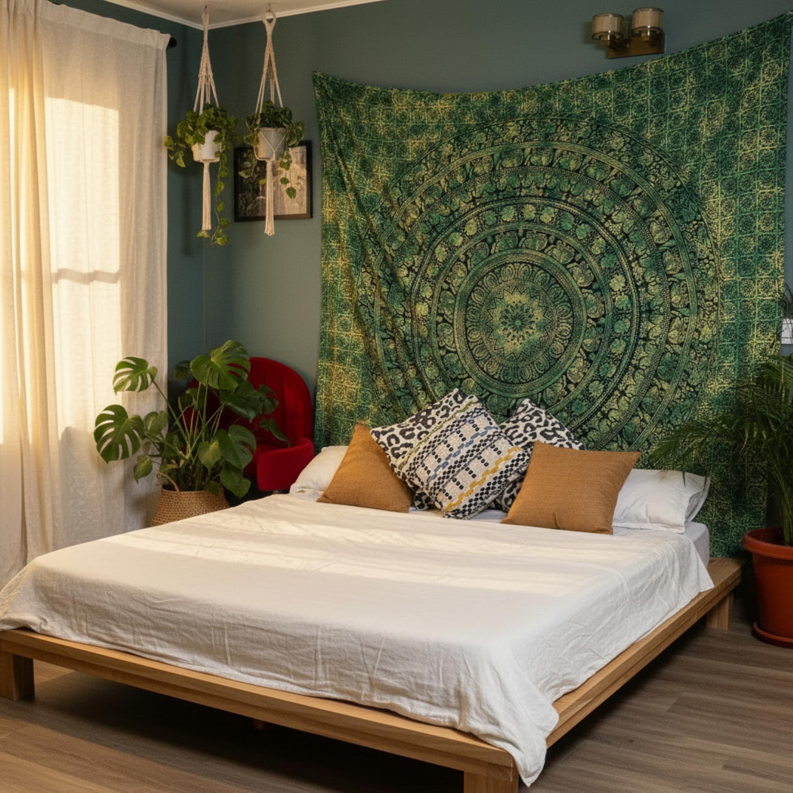 Craft Trade Mandala Verde Tapiz de Pared Indio Paño de Pared Tapestry Bohemia Colgante de Pared Tapices para Hogar Sala de Estar y Dormitorio- 228 x 274 cm