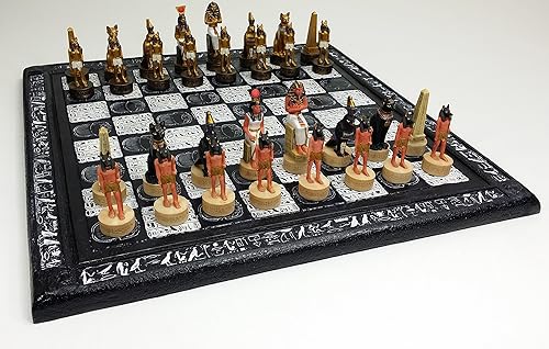 Miniatura 2 de HPL - Juego de ajedrez egipcio de 16 pulgadas con jeroglíficos blancos y negros
