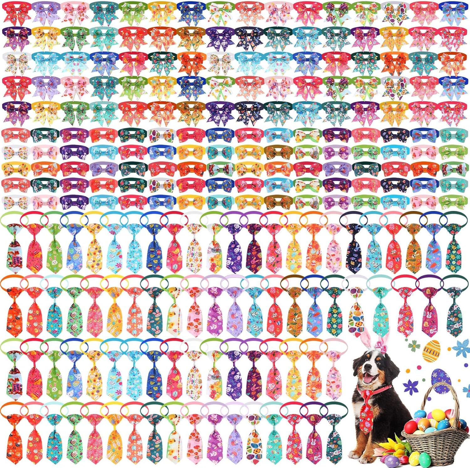 Aliceset 240 Pcs Easter Dog Bows Tie Collar Bulk Spring Adjustable Flower Pet Neckties for Dog Cat Grooming Accessories and Pet Festival Holiday Party