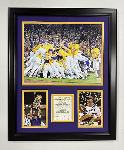 LSU Tigers Baseball  Campeones Nacionales CWS 2023 y 2025  Collage de fotos enmarcadas  2 tamaños y estilos  (18 x 22 pulgadas - 2023)