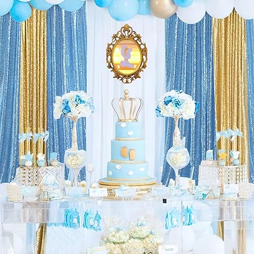 Miniatura 2 de B-COOL Cortinas de Fondo de Lentejuelas Azul Bebé 2 Piezas 2ftx8ft Fotografía para Fiestas Fondo Brillante Cortinas para Prom Bodas Baby Shower