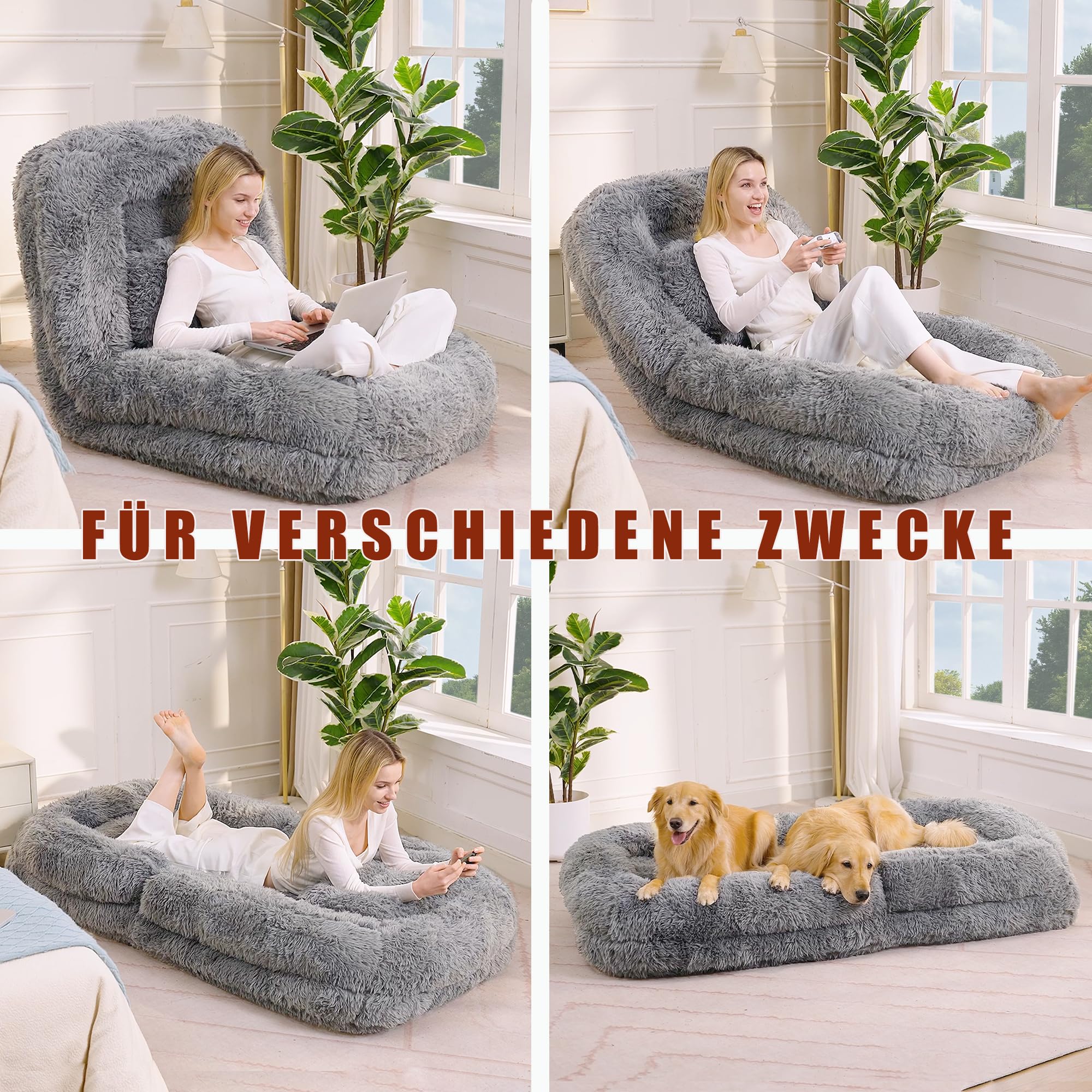 Generisch 5-stopniowa regulacja, legowisko dla psa, jasnoszare, na podłogę, fotel gamingowy, fotel podłogowy, do medytacji gier, relaksu, maks. obciążenie 136 kg, z poduszką