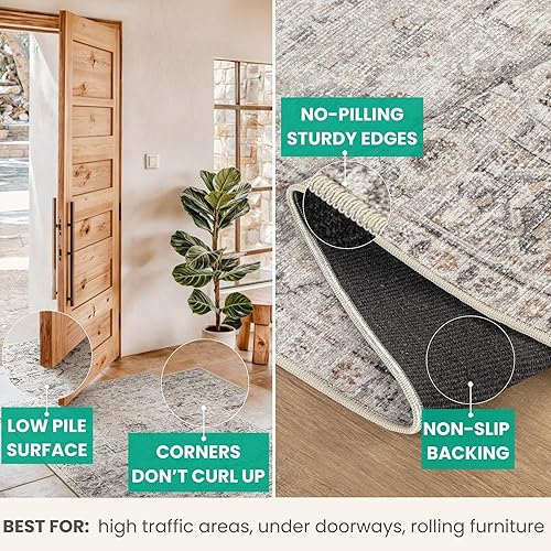 Miniatura 5 de Bloom Rugs - Alfombra caminera Caria lavable, antideslizante, de 3,05 m, color marfil/gris/caramelo tradicional, para entrada, pasillo, baño